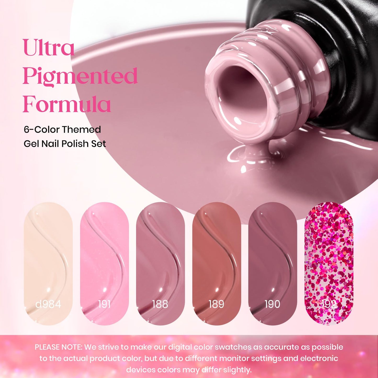 Kit de esmalte de uñas de gel Beetles, 6 colores, colección de confeti rosa, juego de esmalte de uñas de gel pastel con purpurina rosa nude clásico, esmalte de uñas en gel con LED UV, kit de manicura para regalo
