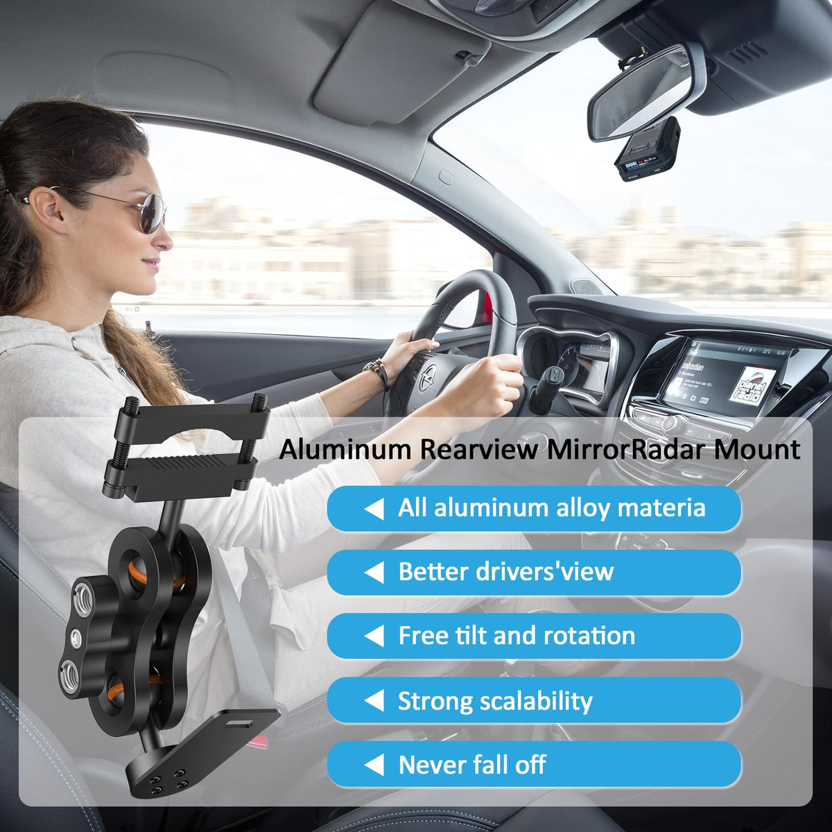 Soporte de Radar de Coche de Aluminio para Barra de Espejo Retrovisor