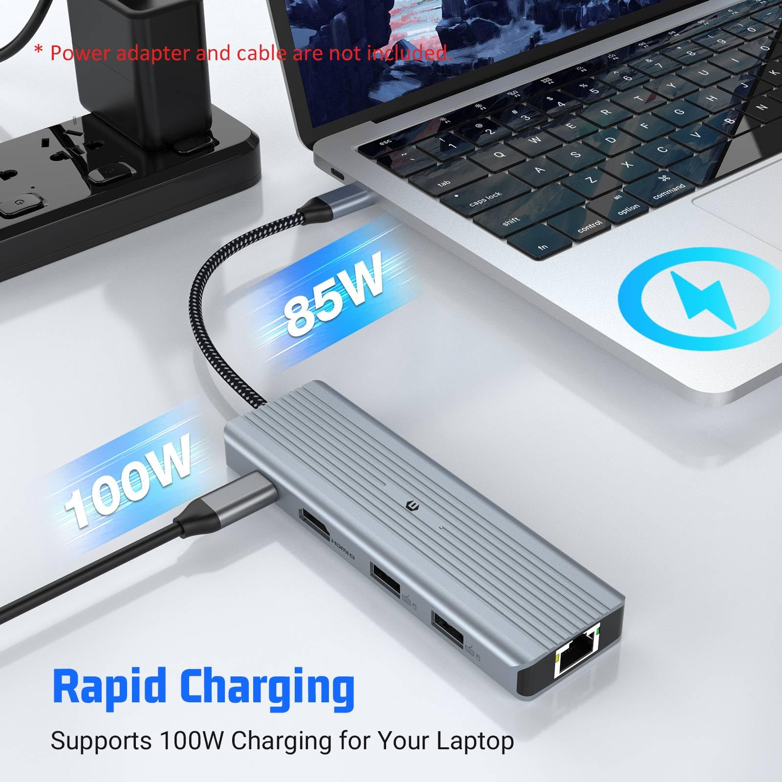 Hub USB C Tymyp10 Plata 4K HDMI y LAN RJ45 para Mac Pro/Air y Windows Surface Pro 7