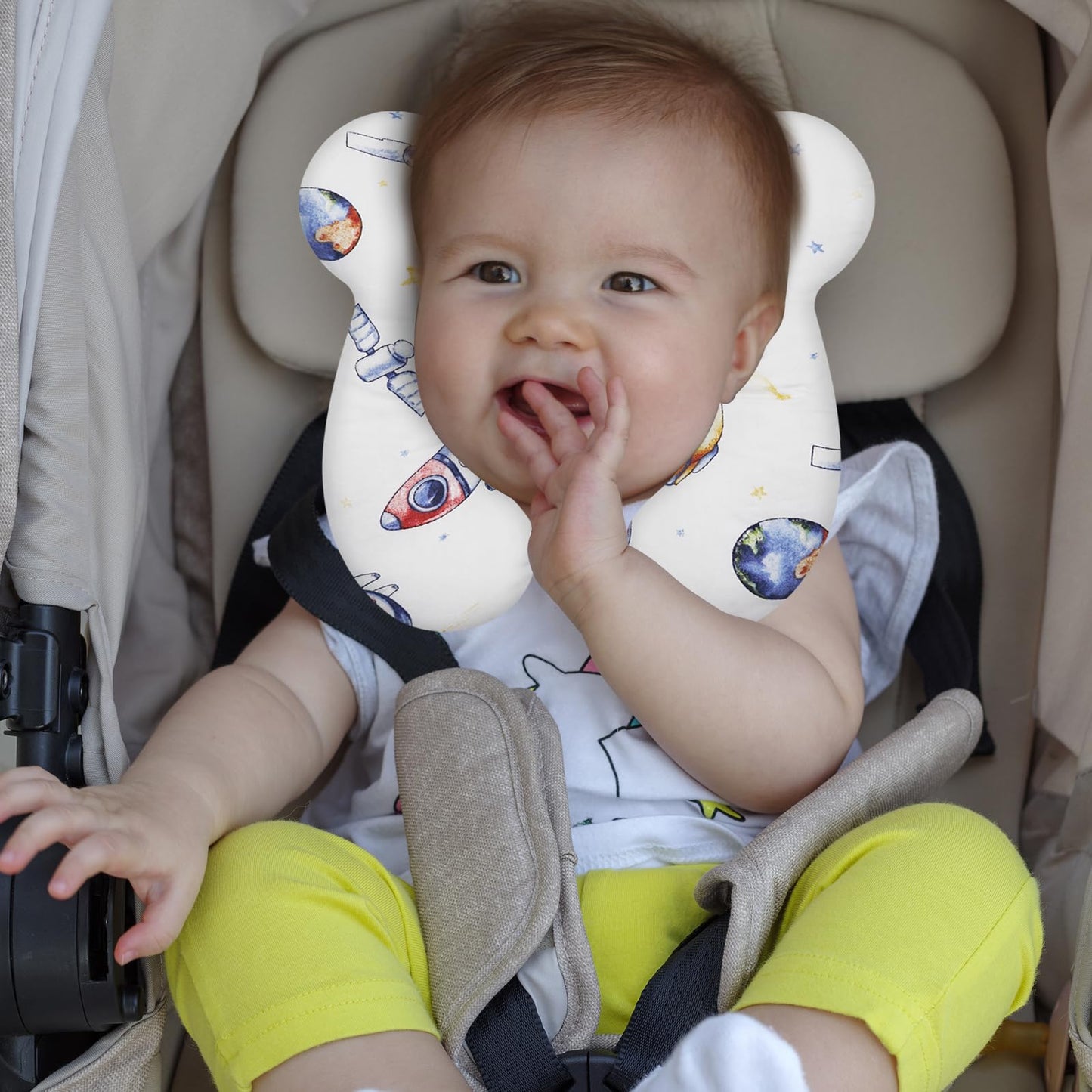 Almohada de viaje para bebé, cojín suave y agradable a la piel para asiento de coche, carriola y carriola (estilo N)