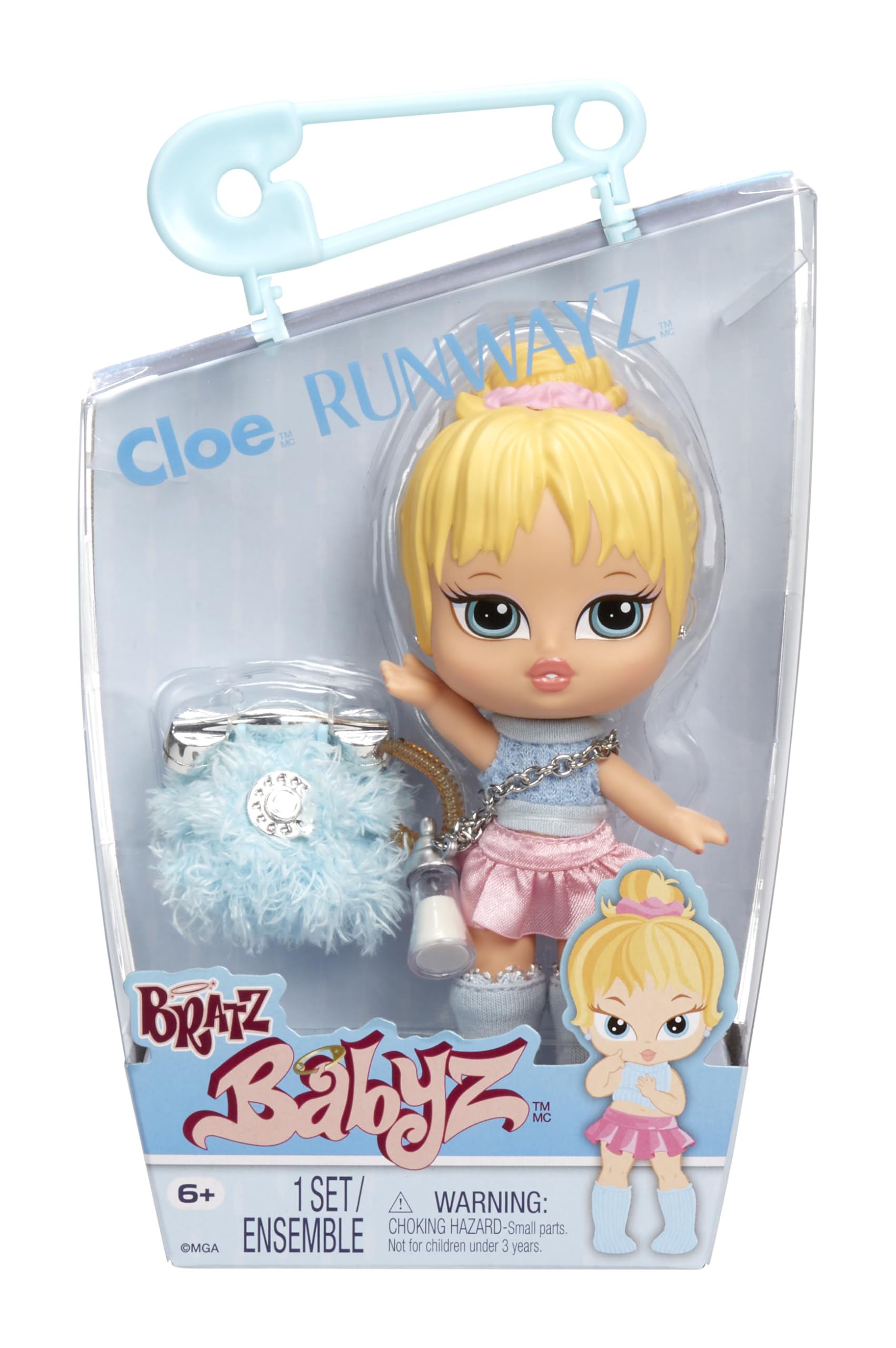 Bratz Muñeca Babyz Runwayz - Cloe - Coleccionable con Accesorios - Incluye un Collar Que Funciona como Llavero - Regalo Ideal para Niñas