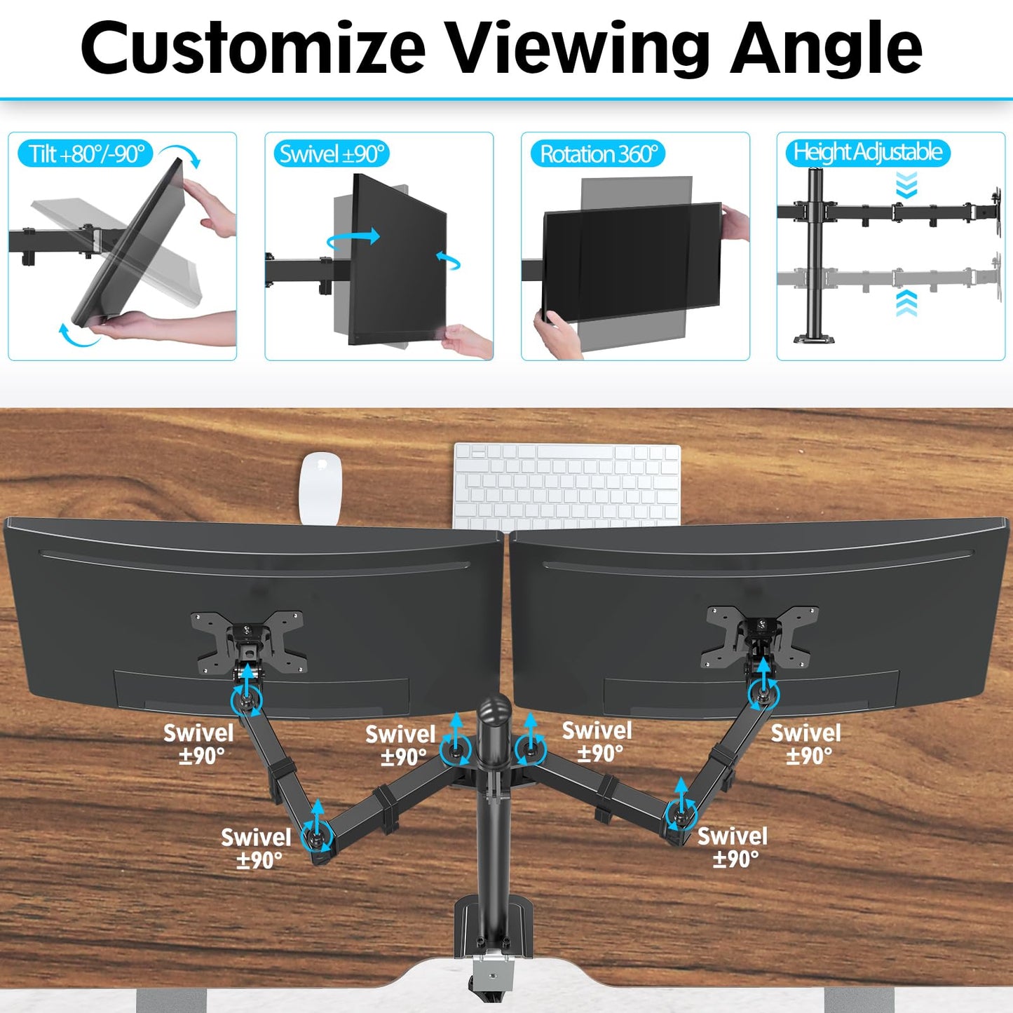 Soporte de Escritorio MOUNTUP Negro Ajustable para Dos Monitores de hasta 32 Pulgadas y 9KG