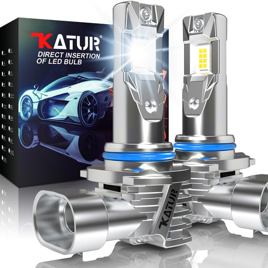 KATUR Bombilla 9012 LED 16000LM 6000K Blanco, Bombilla LED 9012 HIR2 para Faros De Coche 80W 500% Brillo Sin Ventilador Mini Tamaño Plug and Play Kit De Conversión Halógeno Reemplazo, Paquete De 2