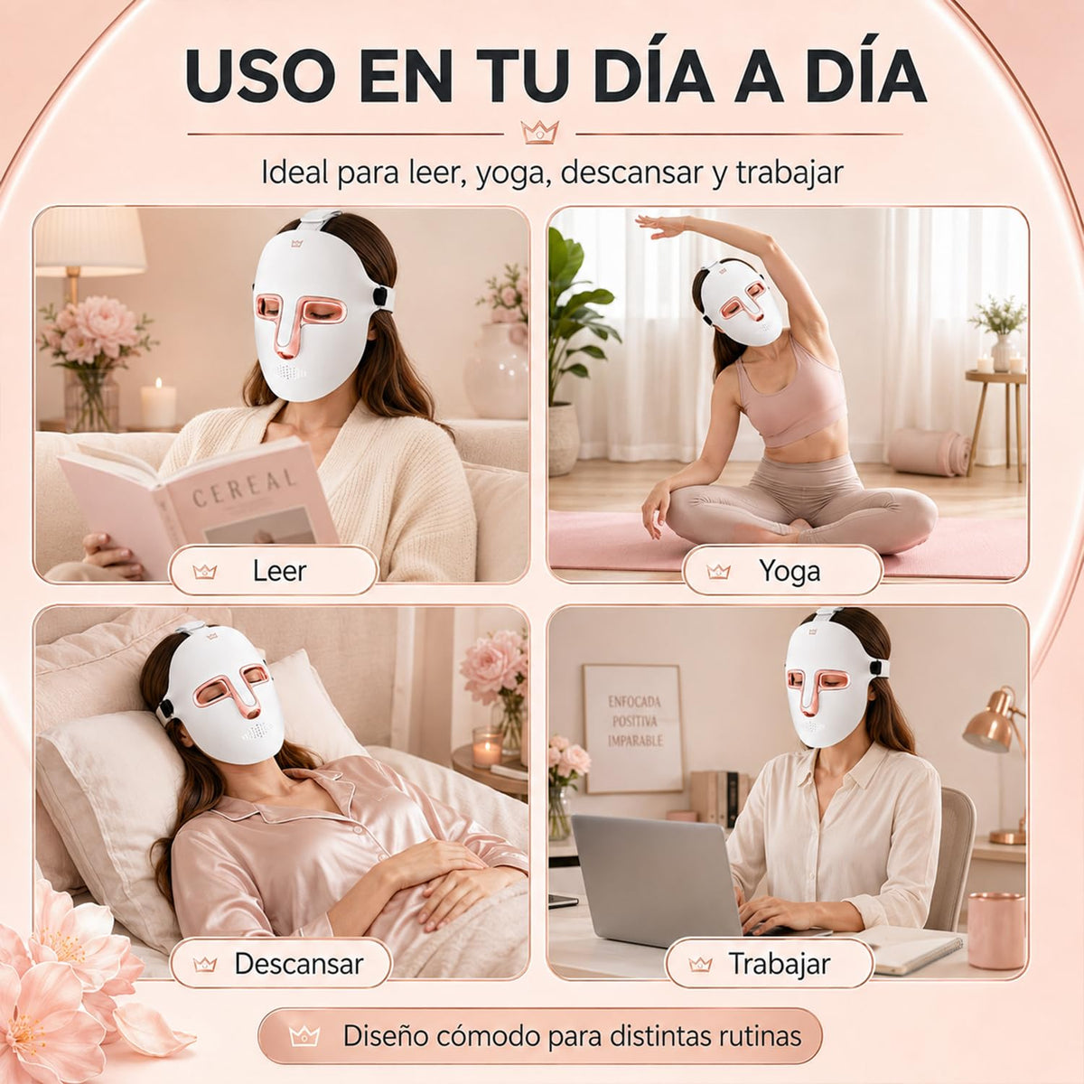 QKIIINQ Máscara facial led terapia de luz, Máscara facial led de 7 colores, Terapia de luz, Eliminación de Acné, Para uso doméstico y en salones de belleza