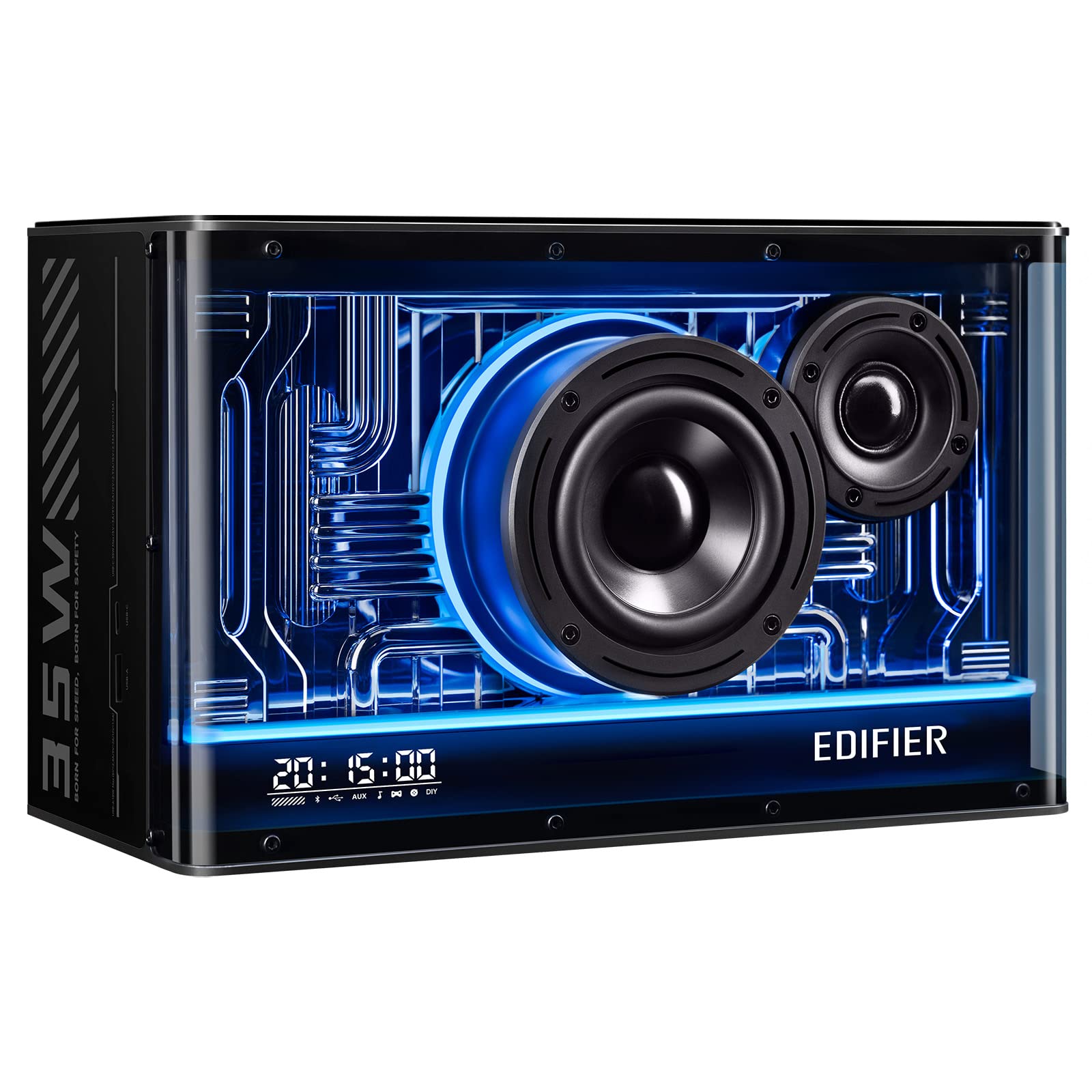 Edifier QD35 - Altavoz Bluetooth de Mesa, Audio de Alta resolución y Audio de Alta resolución inalámbrico Certificado para computadora, Carga ultrarrápida GAN de 35 W, Efectos de luz espléndidos
