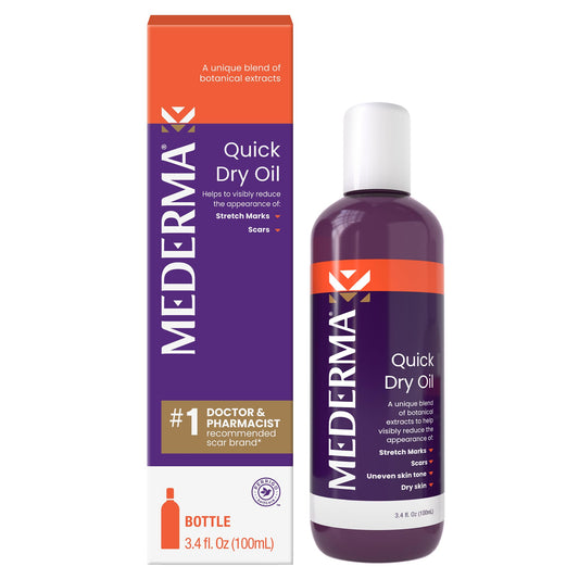 Mederma Quick Dry Oil, Scar and Stretch Mark Treatment, Helps to Improve the Appearance of Scars and Stretch Marks, with Natural Botanical Extracts, Paraben Free, Fast-Absorbing, 3.4oz (100ml)