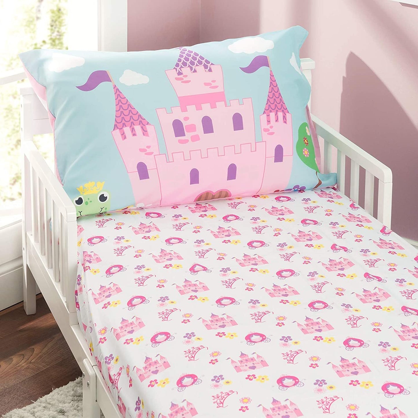 EVERYDAY KIDS Juego de sábanas y funda de almohada para niños – Motivo de princesa Storyland – Juego de cama de microfibra suave y transpirable para niños