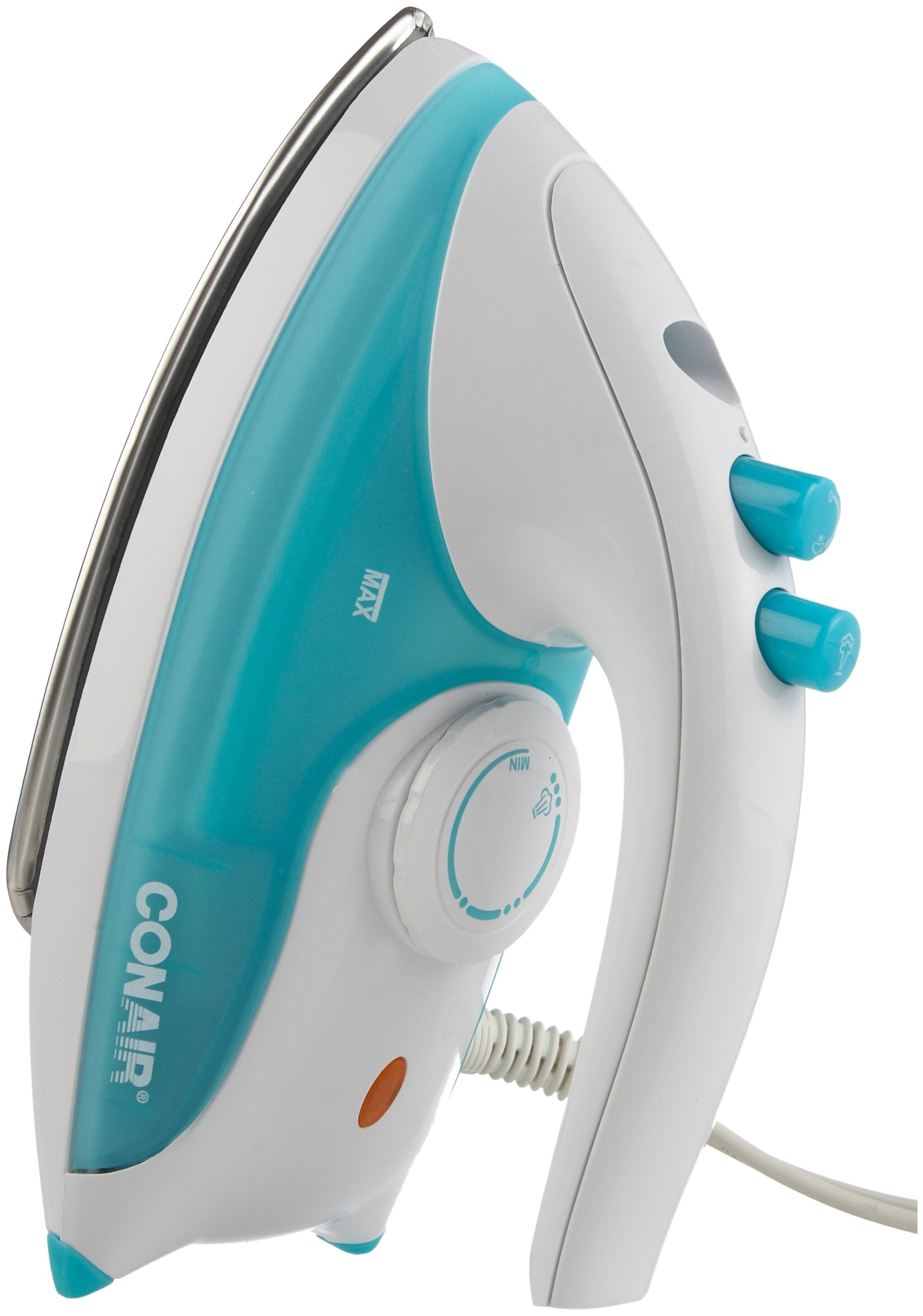 Conair DPP143 Dry & Steam iron Stainless Steel soleplate 800W Turquesa, Color blanco - Plancha (Plancha vapor-seco, Suela de acero inoxidable, 2.4 m, Turquesa, Blanco, 800 W)