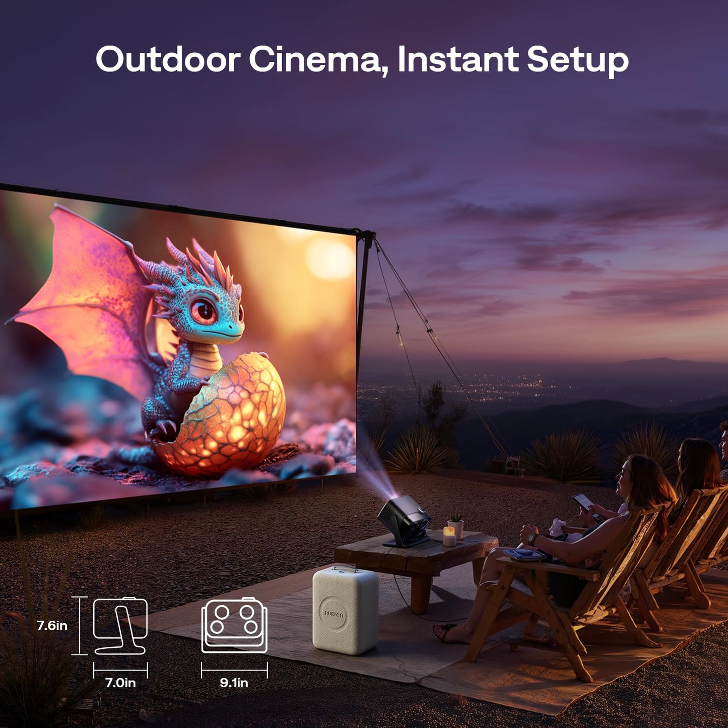 Aurzen BOOM Mini proyector inteligente para Google TV para exteriores con WiFi y Bluetooth, control de voz, modo familiar, audio Dolby de 20 W, enfoque en tiempo real, proyector de película compatible