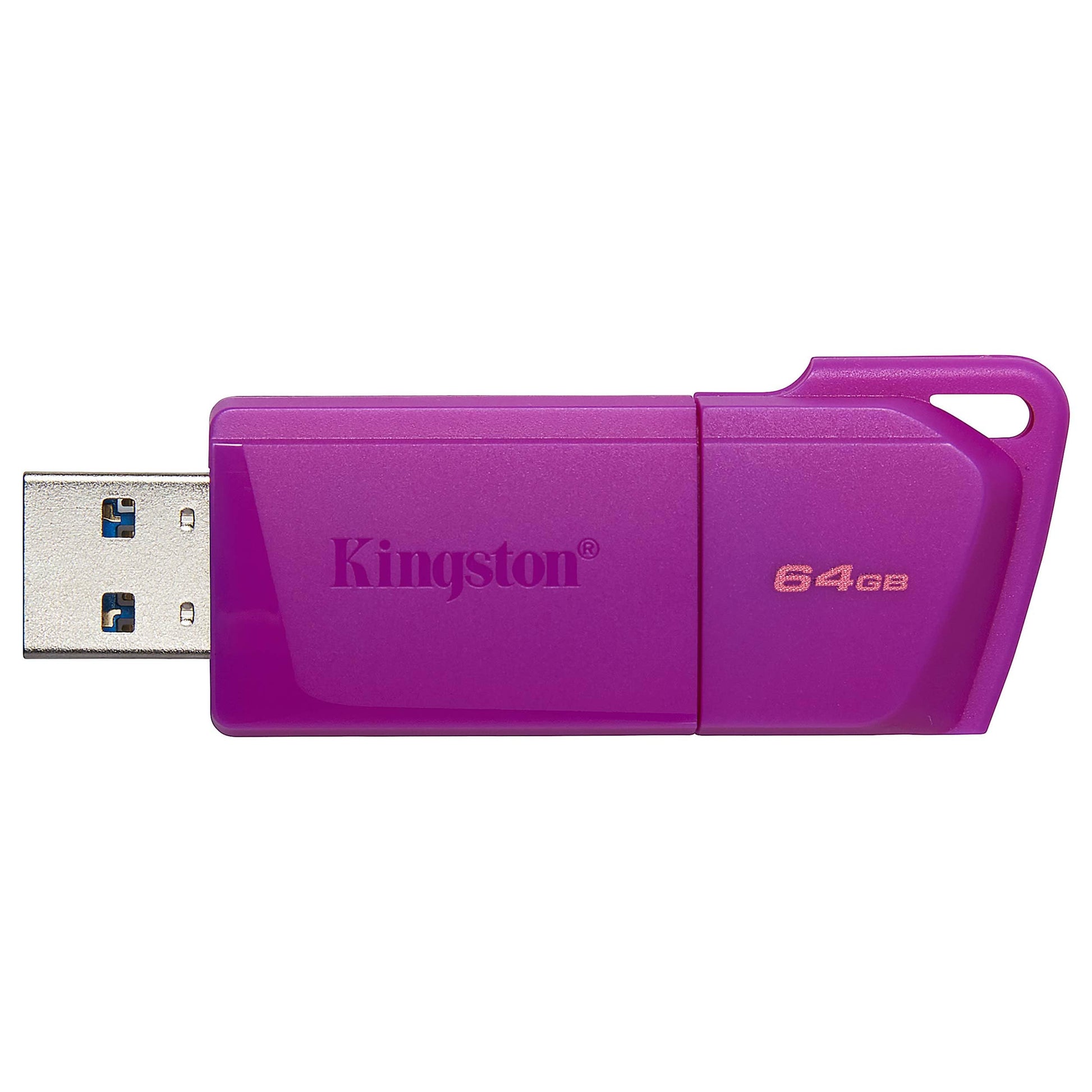 Kit de 5 Memorias Kingston 64GB USB 3.2 Gen 1 EXODIA Color PURPURA (KC-U2L64-7LP) Diseño de capuchón móvil para Proteger el Conector USB estándares de calidad y confiabilidad del sector.