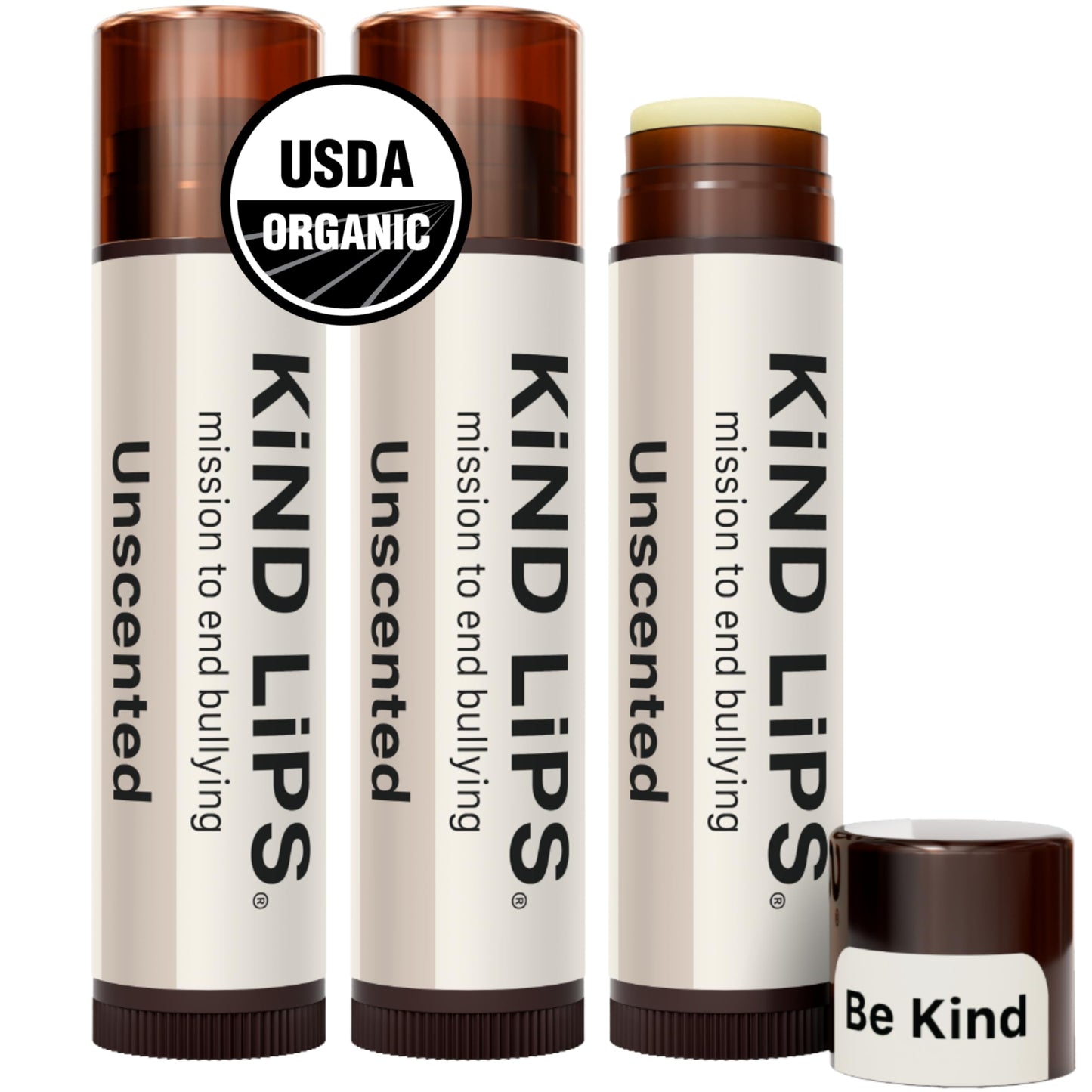 Set de bálsamo de labios orgánico Kind Lips, ingredientes naturales 100% relajantes, Paquete de 3