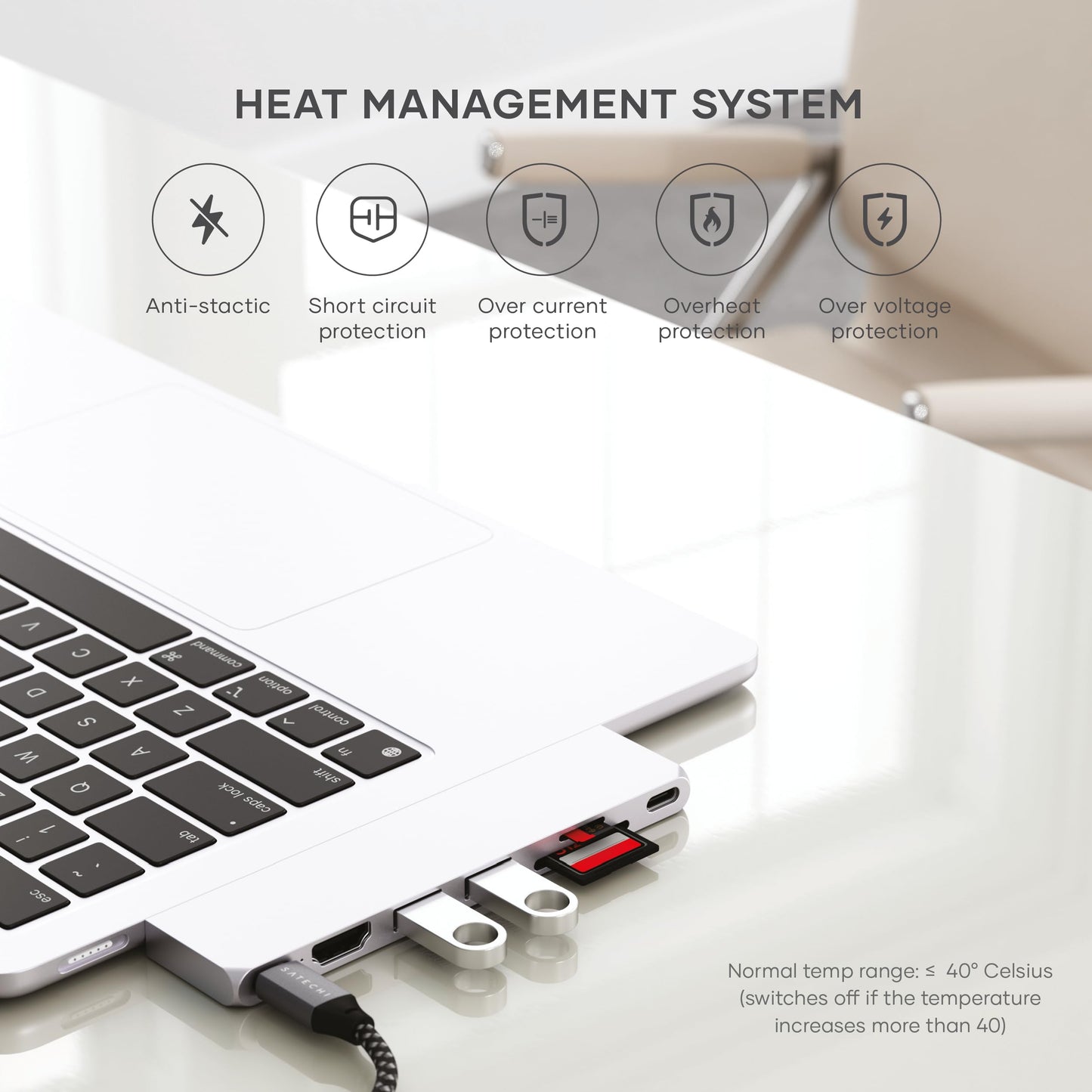 Hub USB C Satechi Plateado Multiadaptador Pro Slim 7 en 1 con Carga 100W y HDMI 4K para MacBook Air/Pro