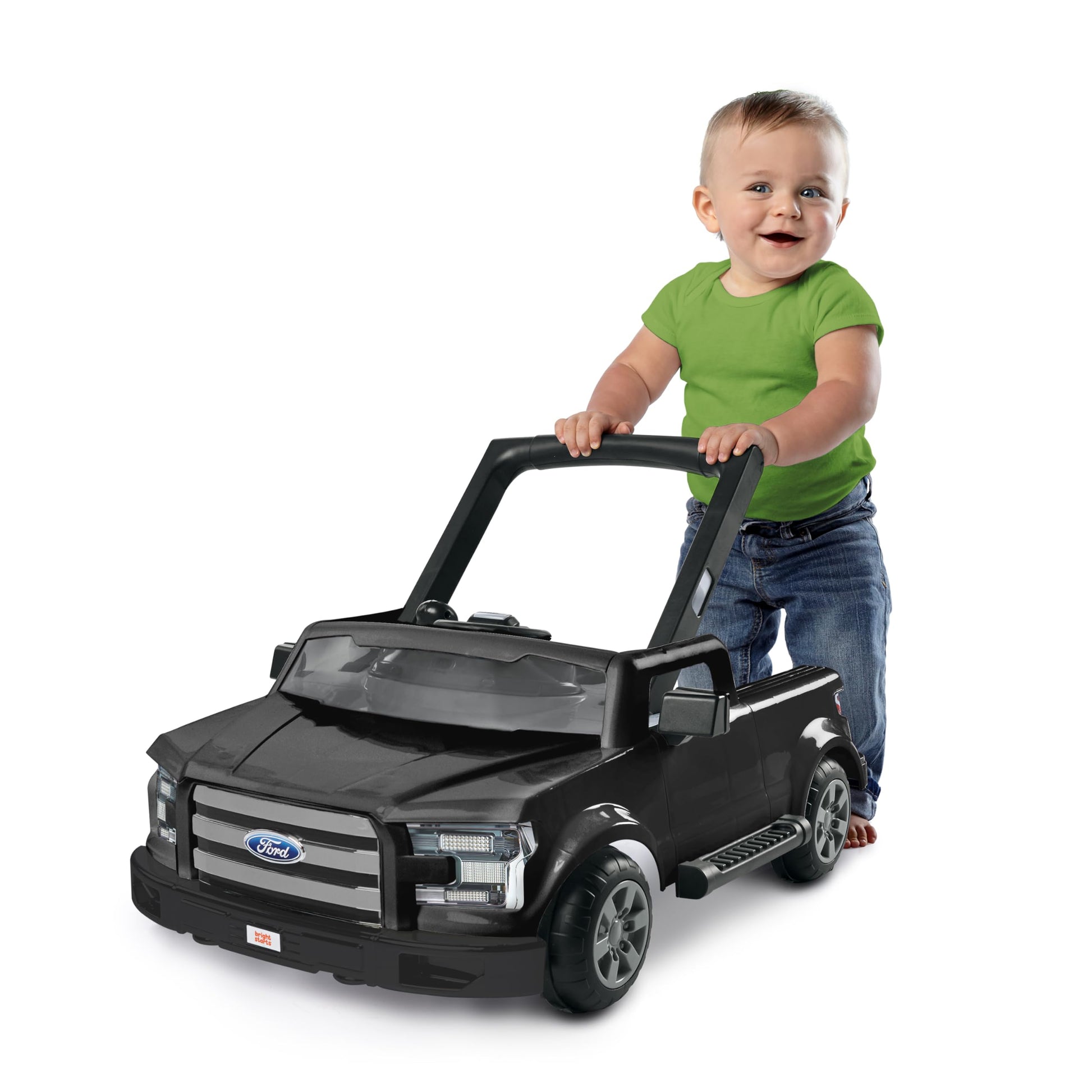 Bright Starts Ford F-150 4 en 1 Ágata negro centro de actividades para bebé y caminante de empuje con volante interactivo extraíble, juguete de 6 meses en adelante