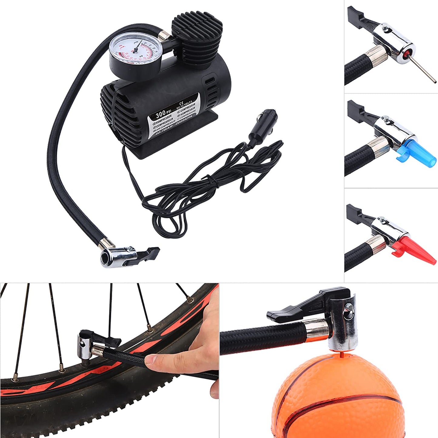 TOPINCN Mini Compresor de Aire con Detector de Presión, Bomba de Neumáticos de Coche de 12 V 300 PSI para Bicicletas, Coches, Motocicletas Compresores de Aire Infladores