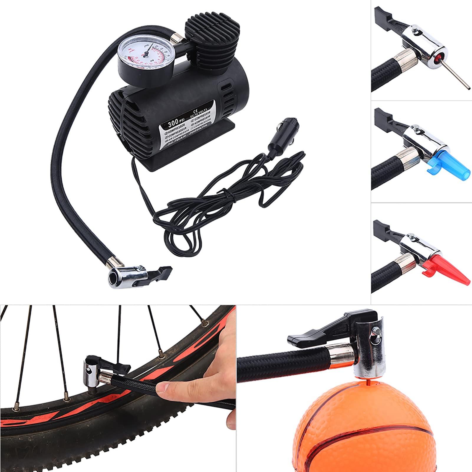 TOPINCN Mini Compresor de Aire con Detector de Presión, Bomba de Neumáticos de Coche de 12 V 300 PSI para Bicicletas, Coches, Motocicletas Compresores de Aire Infladores
