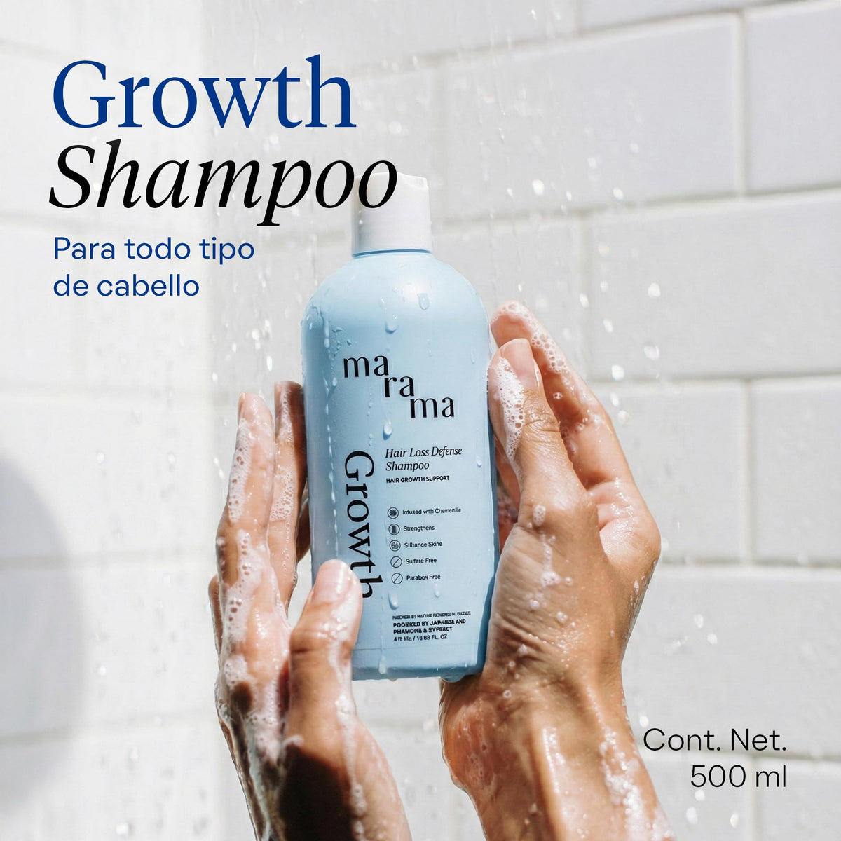 MARAMA | Growth Shampoo Manzanilla 500 ml - Para Todo Tipo de Cabello | Sin Sulfatos y Parabenos | Shampoo Anticaída que Nutre el Cuero Cabelludo | Fortalece e Hidrata