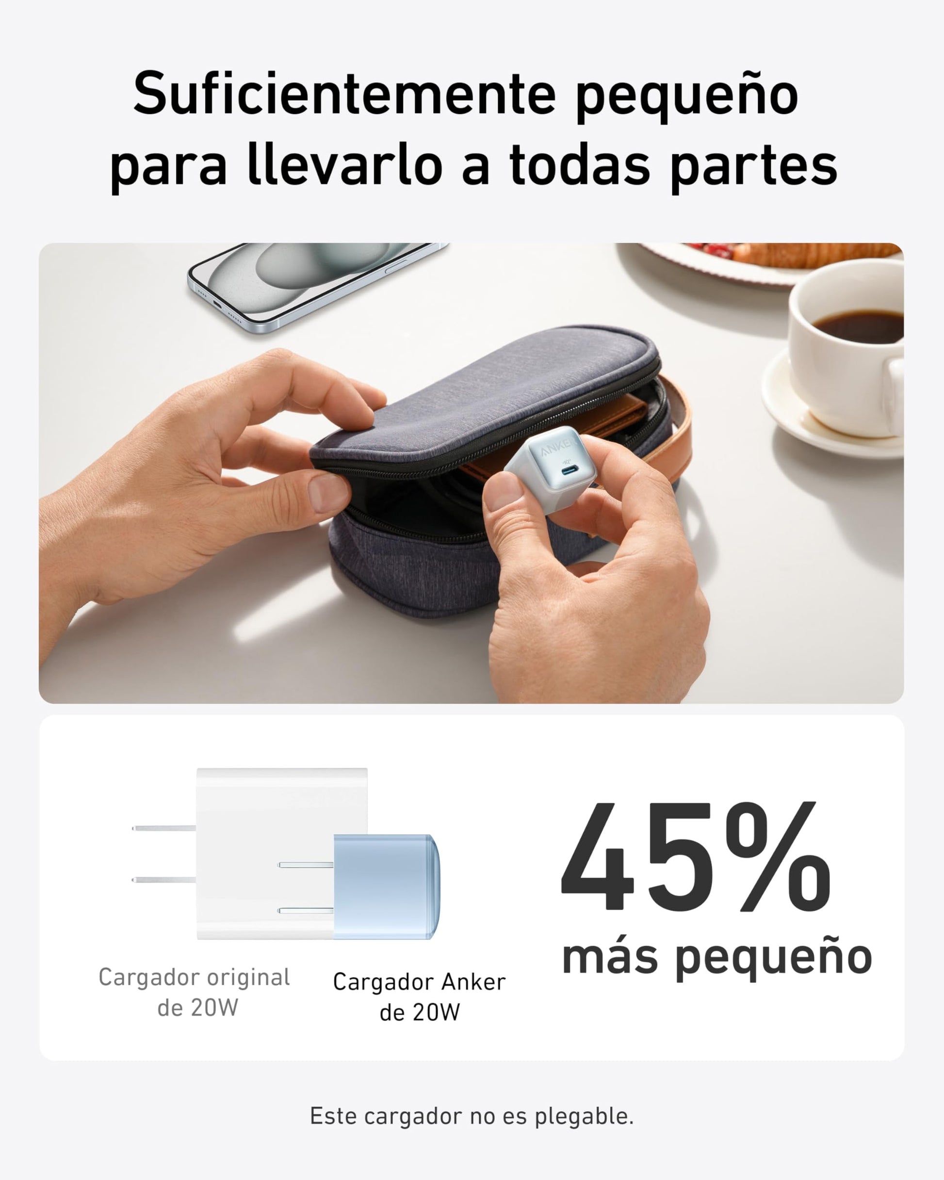 Cargador USB C Anker 20W Blanco Compacto y Rápido para iPhone, Galaxy y Pixel