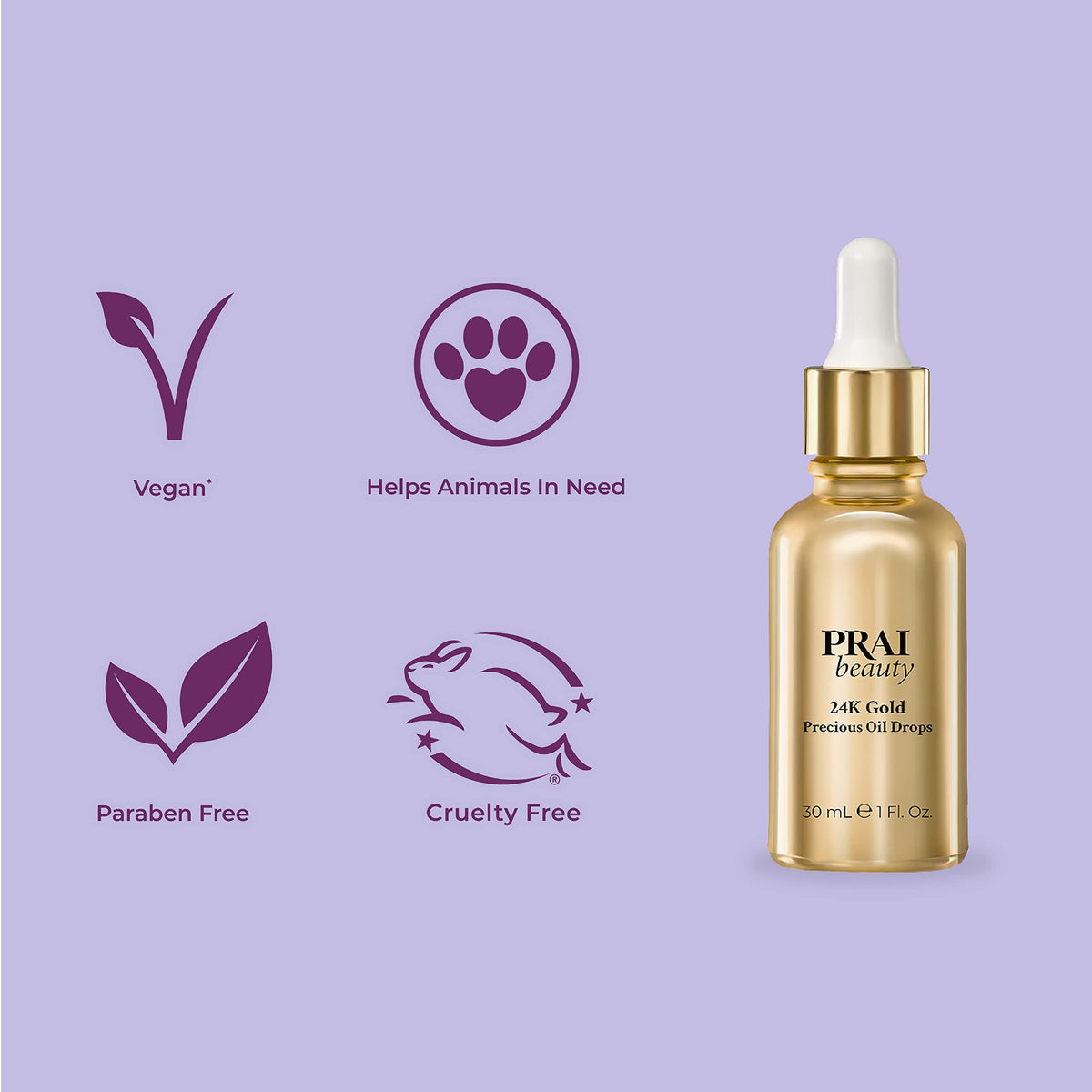 PRAI Gotas de aceite precioso Beauty 24K Gold - Cruelty Free - 1 oz
