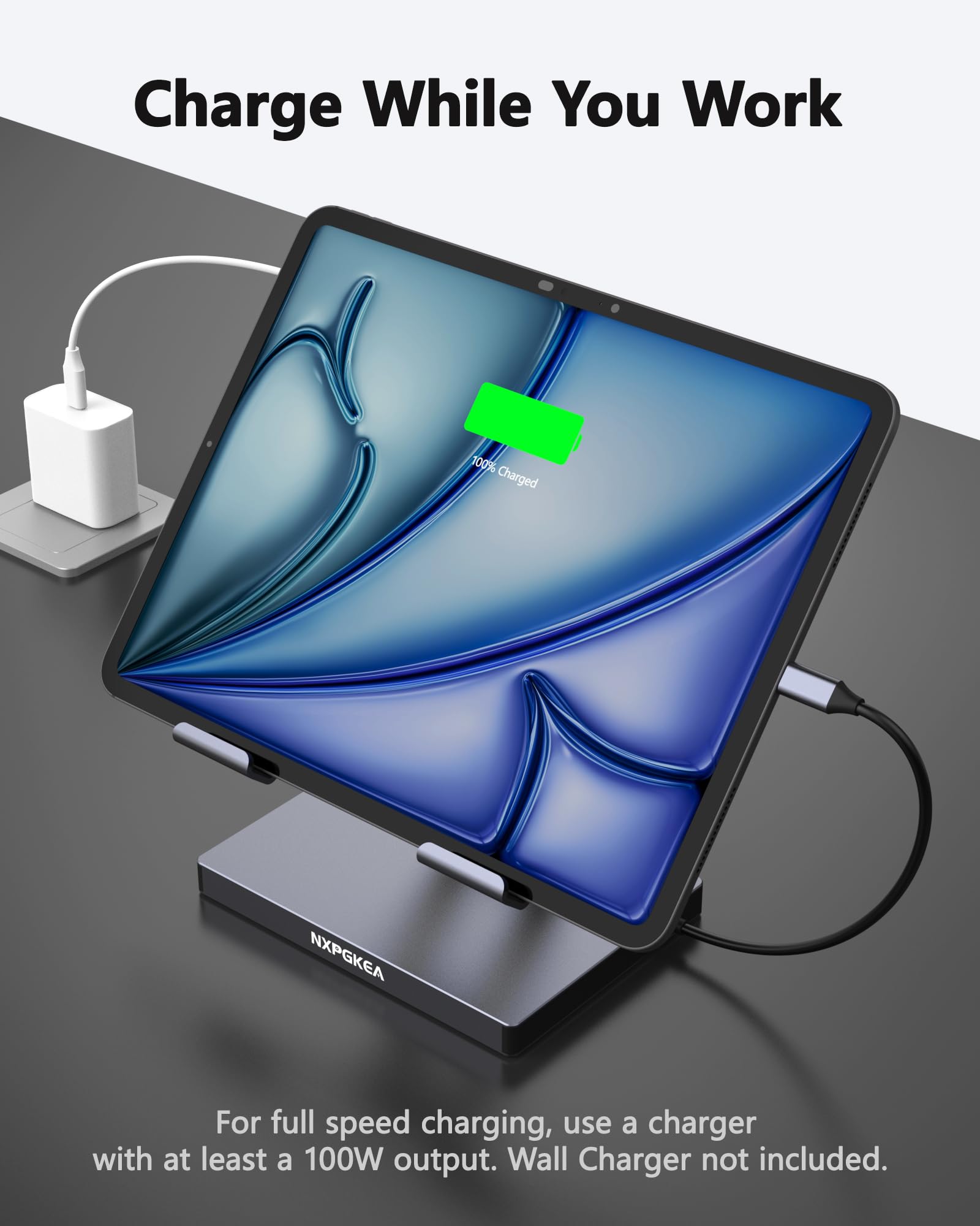 iPad Pro USB C Hub Stand, 9-in-1 Adapter for iPad Pro M4 M2 13 12.9 11 Inch Docking Station Foldable with 4K 60Hz HDMI, RJ45 Gigabit Ethernet, SD/TF Card Reader, 3 USB 3.0, 3.5 mm Audio, iPad Air
