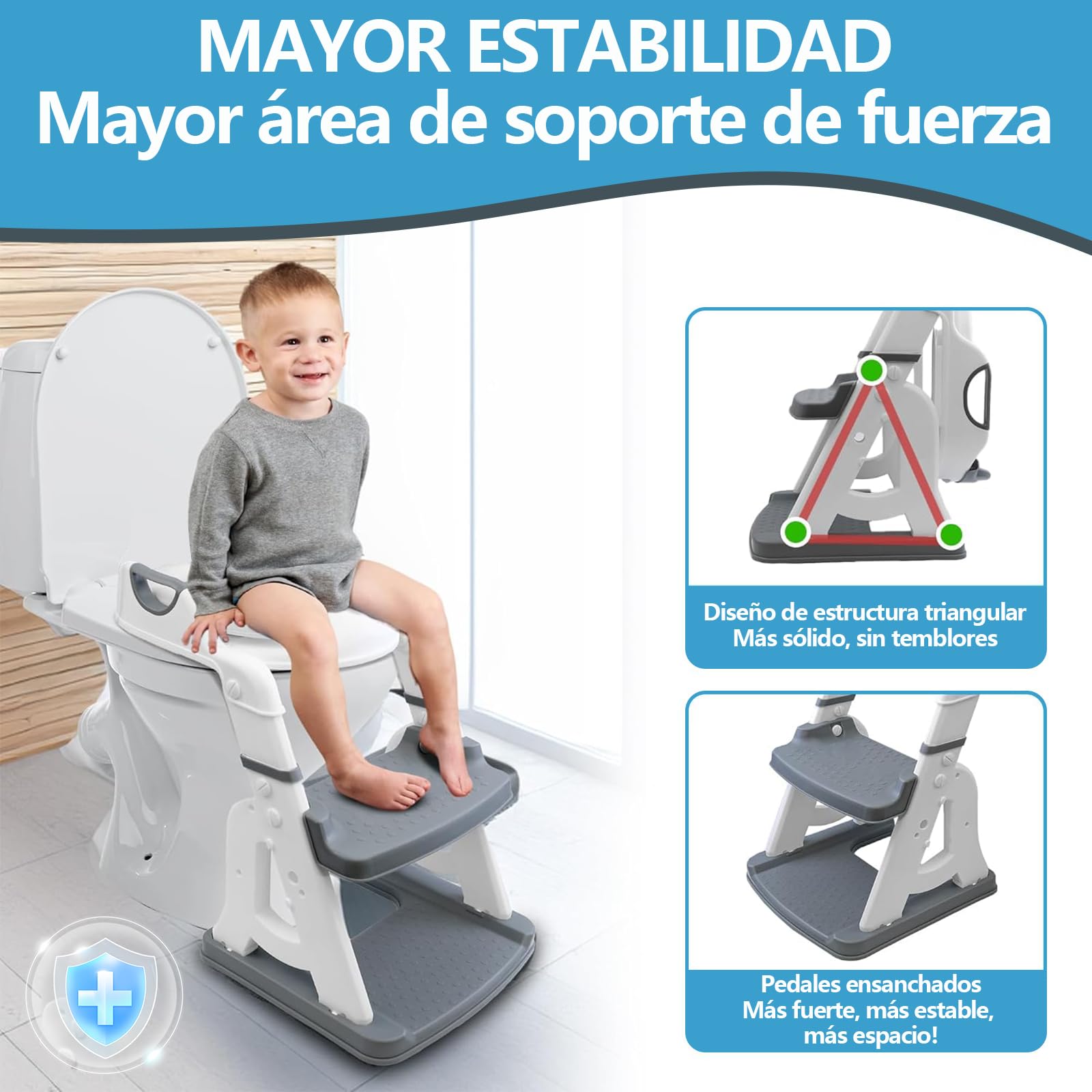 Asiento de Entrenamiento Infantil con Escalera Plegable Ergonómico y Acolchonado, Antideslizante, para Niños de 2 a 7 Años