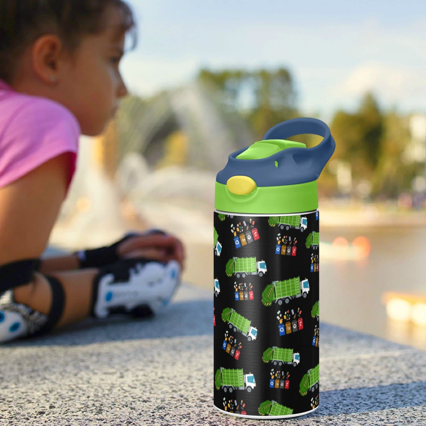 Botella de agua de acero inoxidable para niños, botella de agua aislada al aspiradora de acero inoxidable de 12 onzas para niños y niños, botellas aisladas al aspiradora de doble pared (reciclaje de