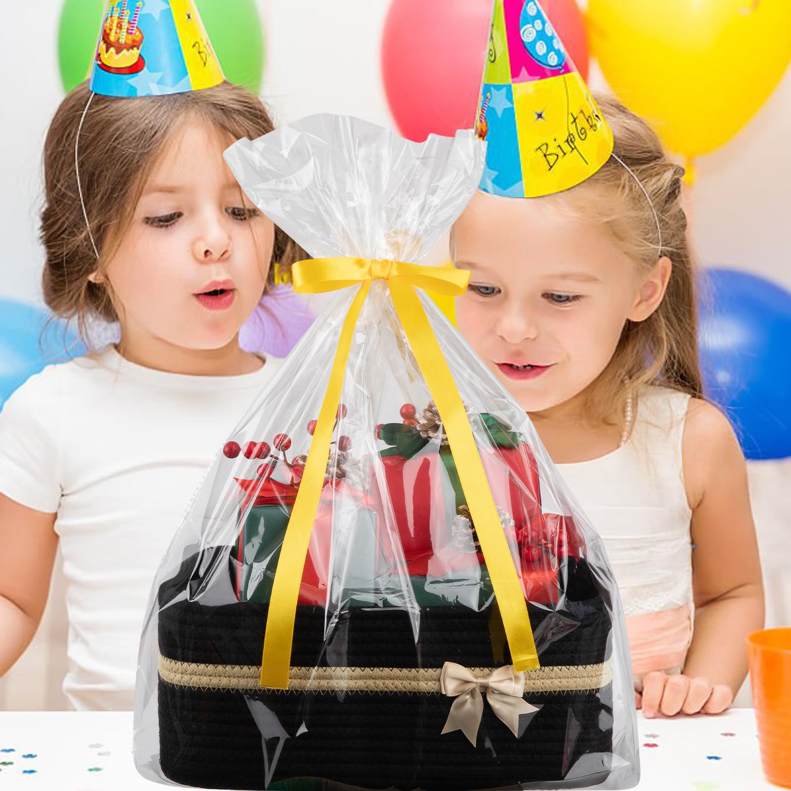 OIAHOMY - Cesta de almacenamiento tejida grande con asas para guardería, estantes de sala de estar, cesta de lazo para regalos vacía con bolsas de regalo y cintas para baby shower, contenedor de