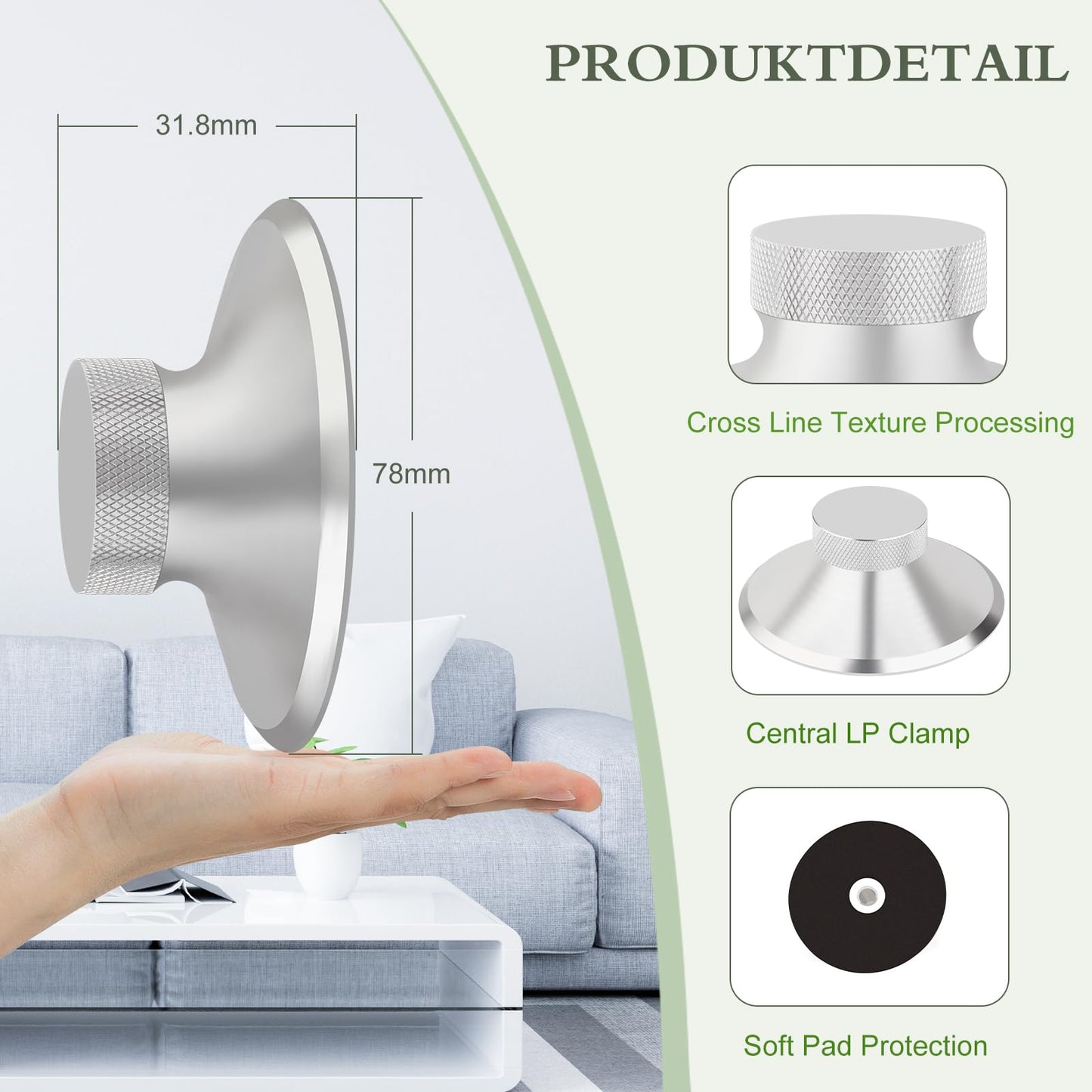 Preffair - Estabilizador de peso de registro, de aluminio de 4.5 onzas, estabilizador de disco de vinilo LP con protector suave reductor de vibración para reproductor de discos HiFi LP, accesorios de