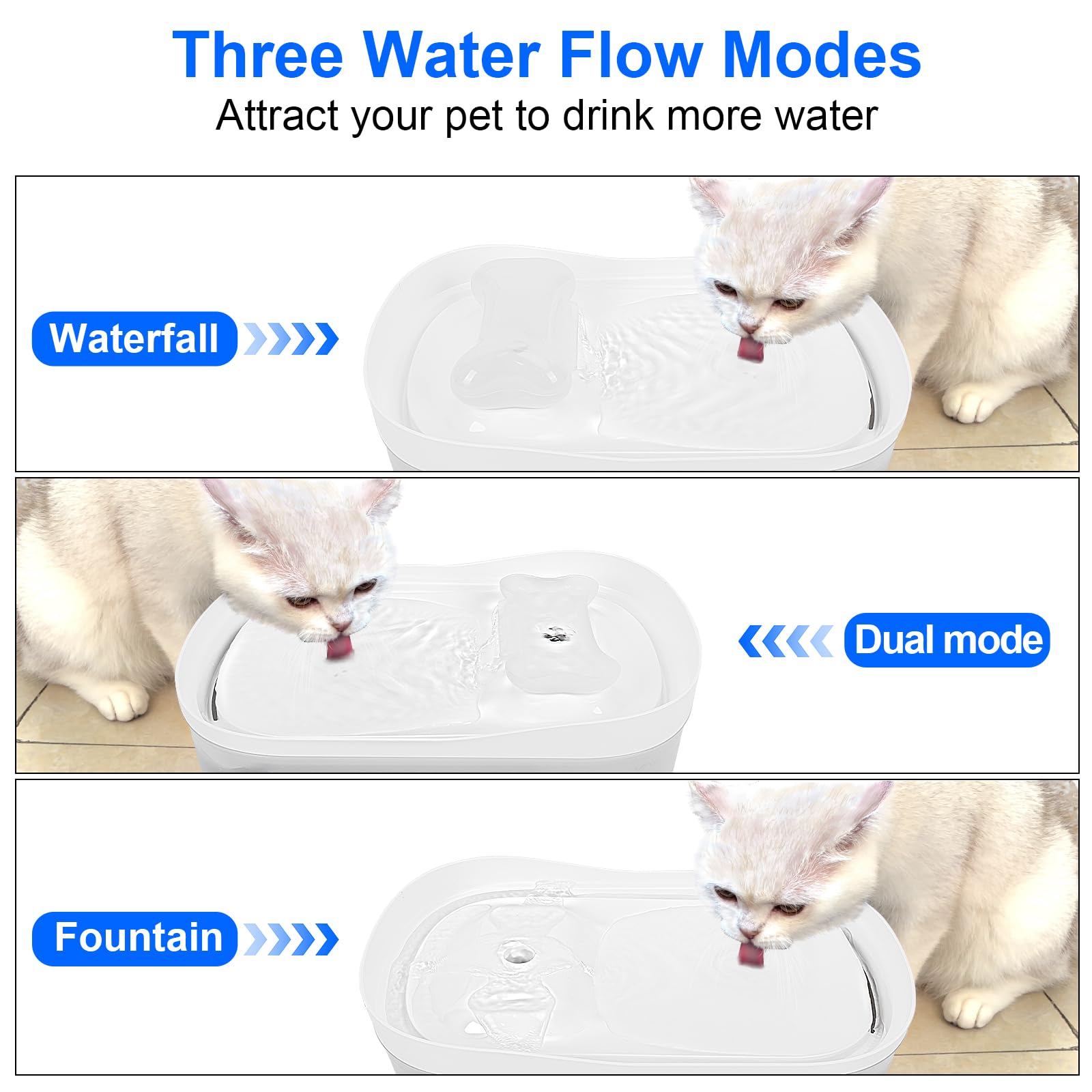BloomBloomme - Fuente de agua ultra silenciosa para mascotas de 2.3 gal/316 oz/9 l para perros grandes/medianos en el interior del dispensador automático de tazón de agua para perros, fuente de bebida para gatos, cascada con kit de limpieza/3 filtros (bla