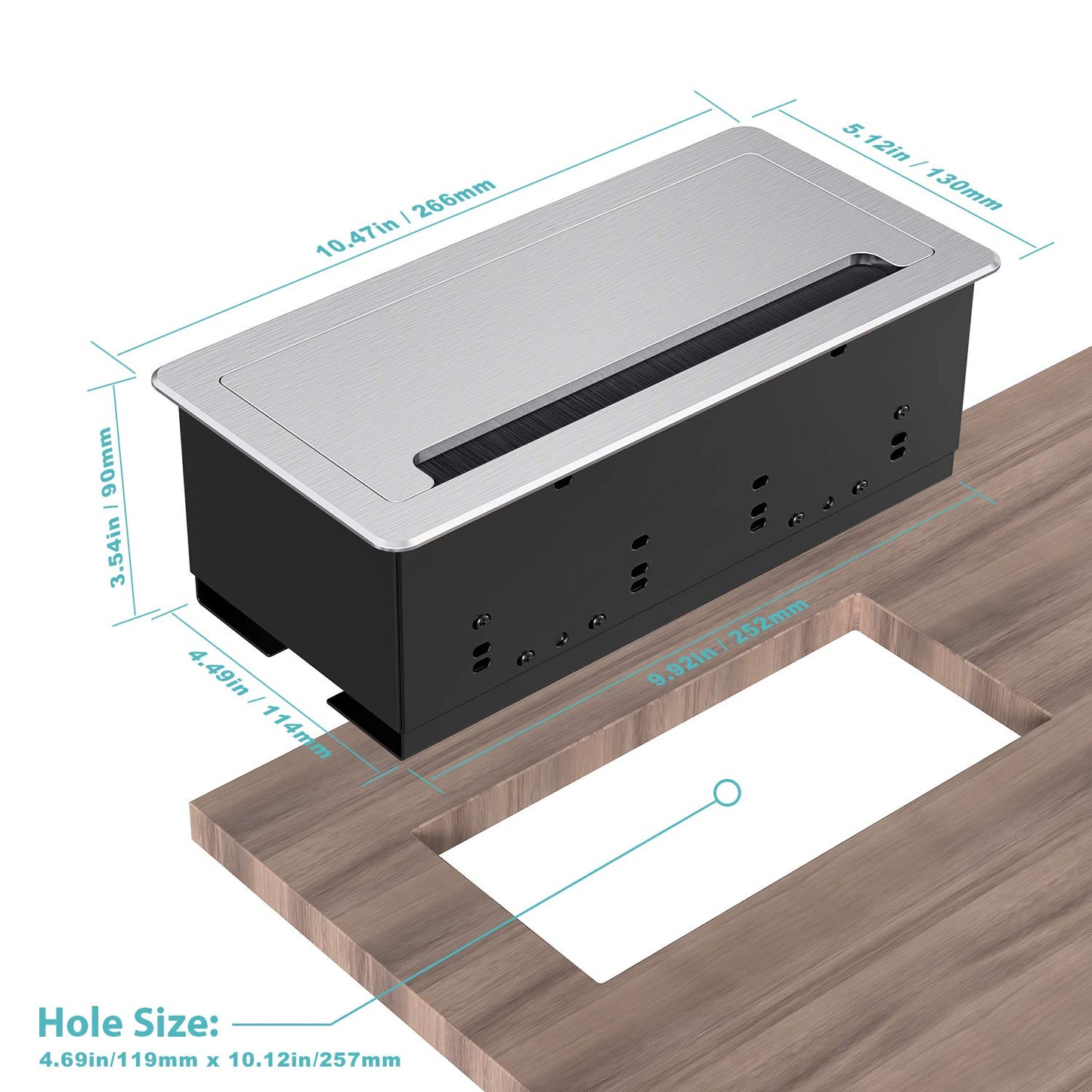 WEBANG Caja de conectividad empotrada Salida para mesa de sala de conferencias con receptáculo 2AC, 2RJ45, 1USB3.0, 1HDMI, 1 VGA, audio de 13,5 mm, color plateado