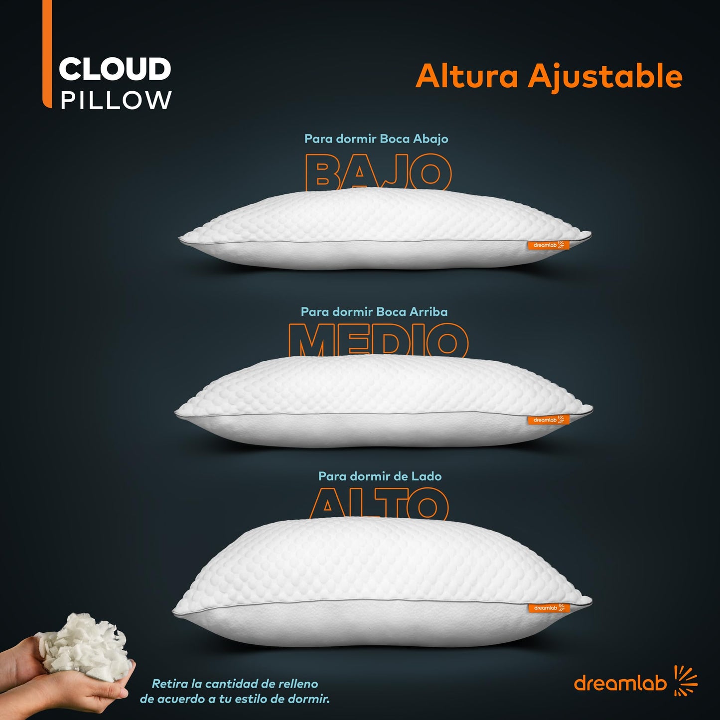 Almohada Dreamlab Blanca con Altura Ajustable y Memory Foam Hipoalergénica Tamaño King Size