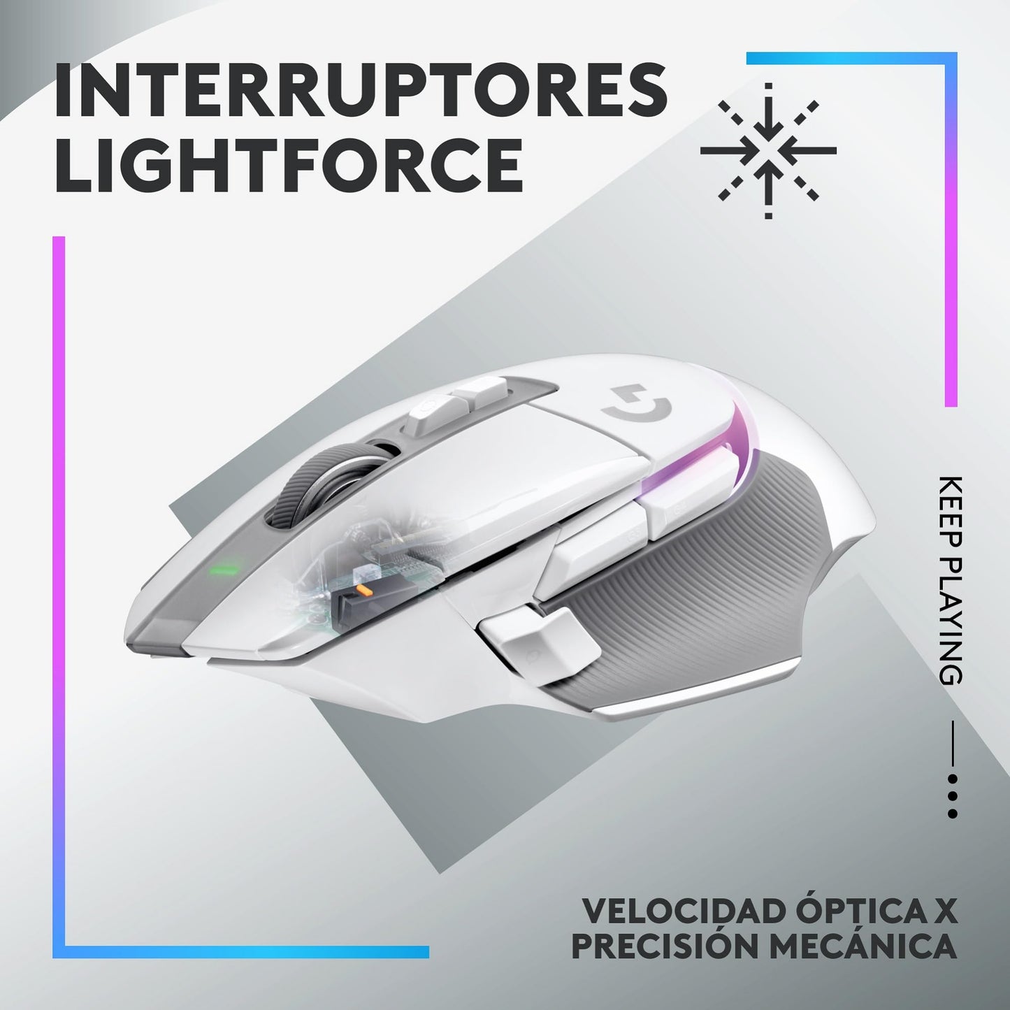 Logitech G502 X Plus Lightspeed Mouse Óptico Inalámbrico RGB para Gaming - Interruptores híbridos LIGHTFORCE, LIGHTSYNC RGB, Sensor Gaming Hero 25K, Compatible con PC - macOS/Windows - Blanco
