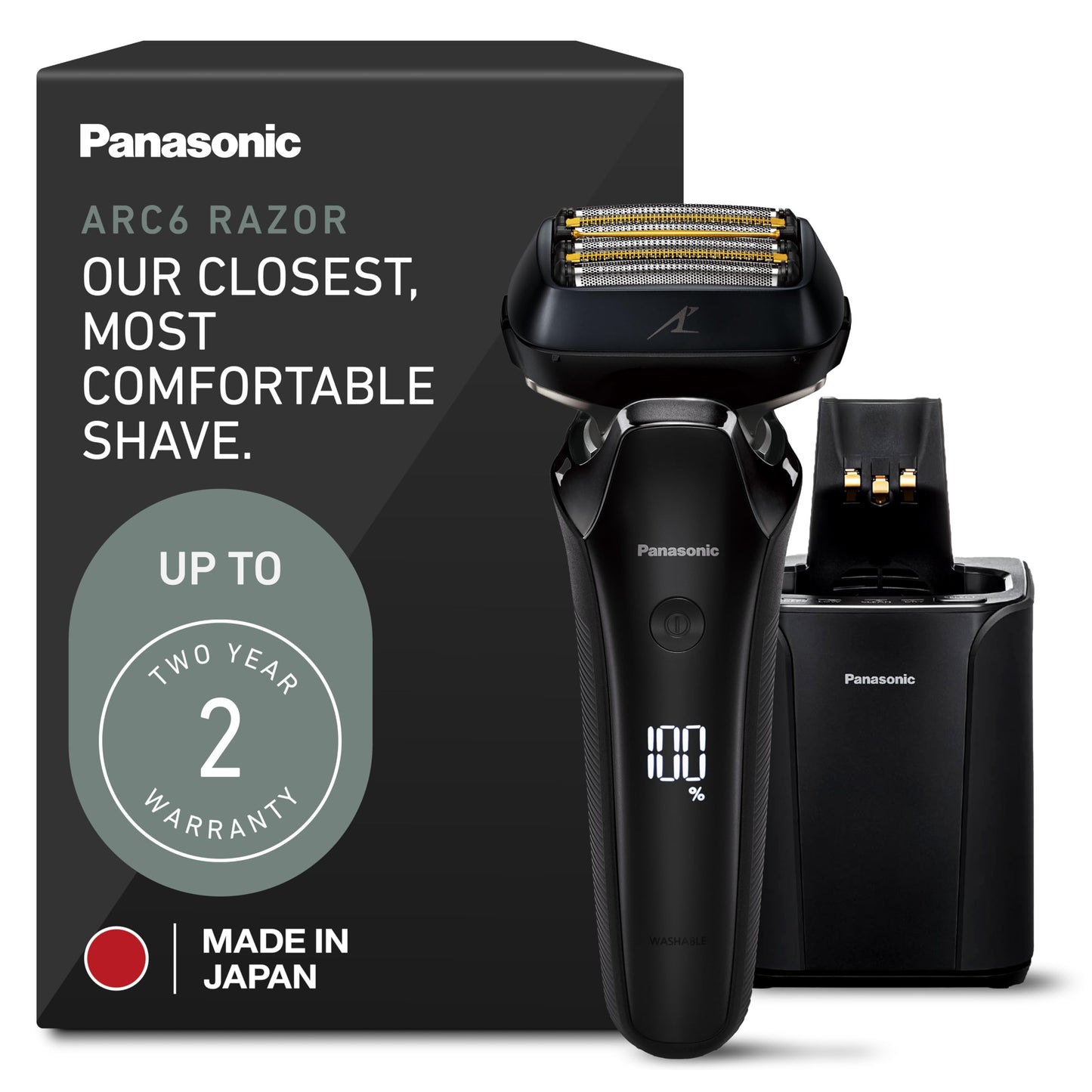 Panasonic Maquinilla de afeitar eléctrica para hombres, afeitadora eléctrica, ARC6 de seis cuchillas con estación de limpieza y carga automática premium, ES-LS9A-K (negro)