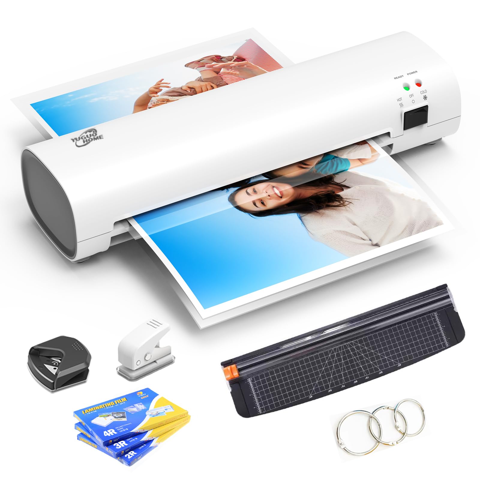 Laminadora Enmicadora Térmica de Temperatura Constante,A4 Máquina Laminadora+Cortador de Papel+300 Hojas Laminadoras,5 en 1 Laminador Térmico con Recortadora de Papel y Redondeadora de Esquinas