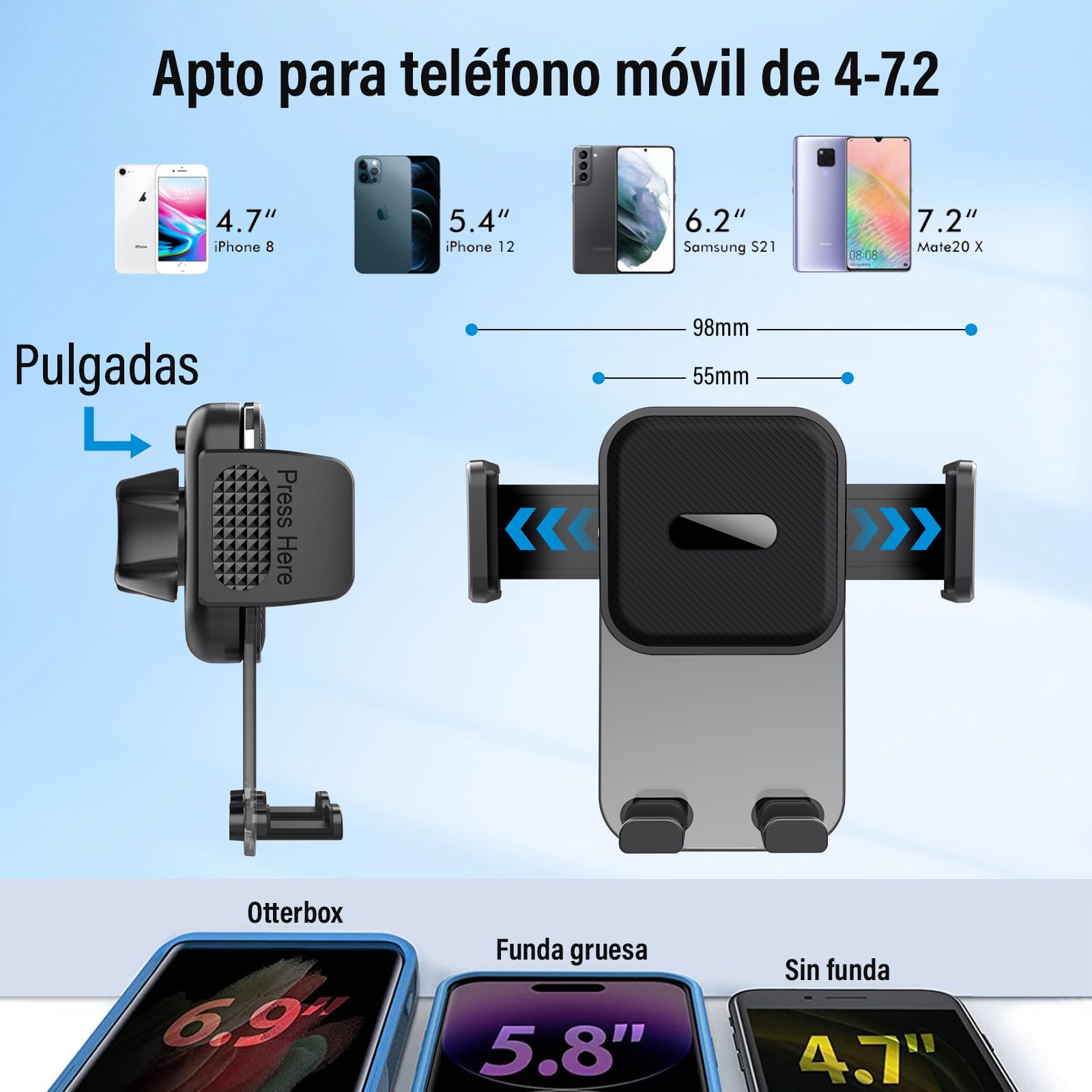 KIROGILY Soporte para Celular Automovil, Porta Celular para Auto de 360°, Uso con Una Mano, Soporte Celular Auto para Rejillas de Ventilación, Compatible con la Mayoría de Los Teléfonos Inteligentes