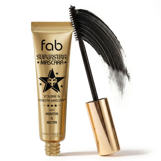 Fab Brows- Fab Superstar Mascara: Máscara de Pestañas Voluminizadora Resistente al Agua y con Efecto Lifting: Máscara de Pestañas Líquida Negra