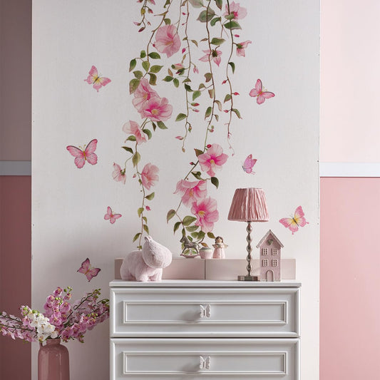 Calcomanías de Pared de Flores Rosas de Primavera Decorativas para Niñas