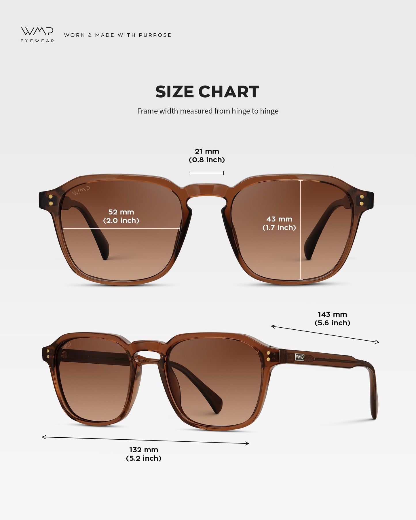 WearMe Pro Gafas de sol cuadradas polarizadas para hombre – Ajuste ancho, estilo retro, UV400, montura ligera para conducir y uso diario (marrón terracota/marrón cobre degradado L