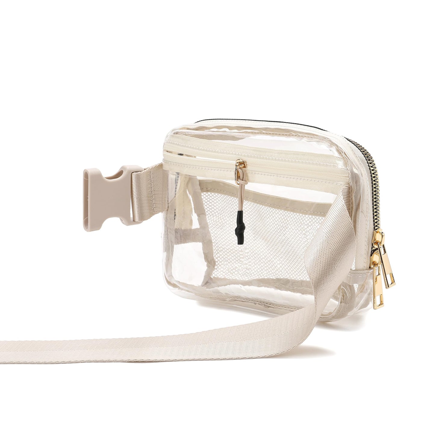 Riñonera Transparente Moda Beige con Correa Ajustable Pequeña para Mujeres y Hombres
