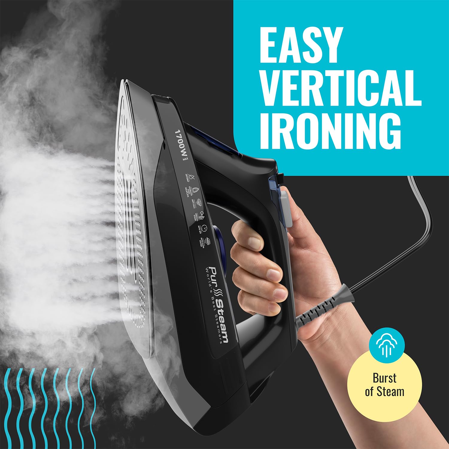 Plancha de Vapor Profesional 1700W Acero Inoxidable Resistente a Arañazos con Calentamiento Rápido Uniforme y Función Autolimpiante