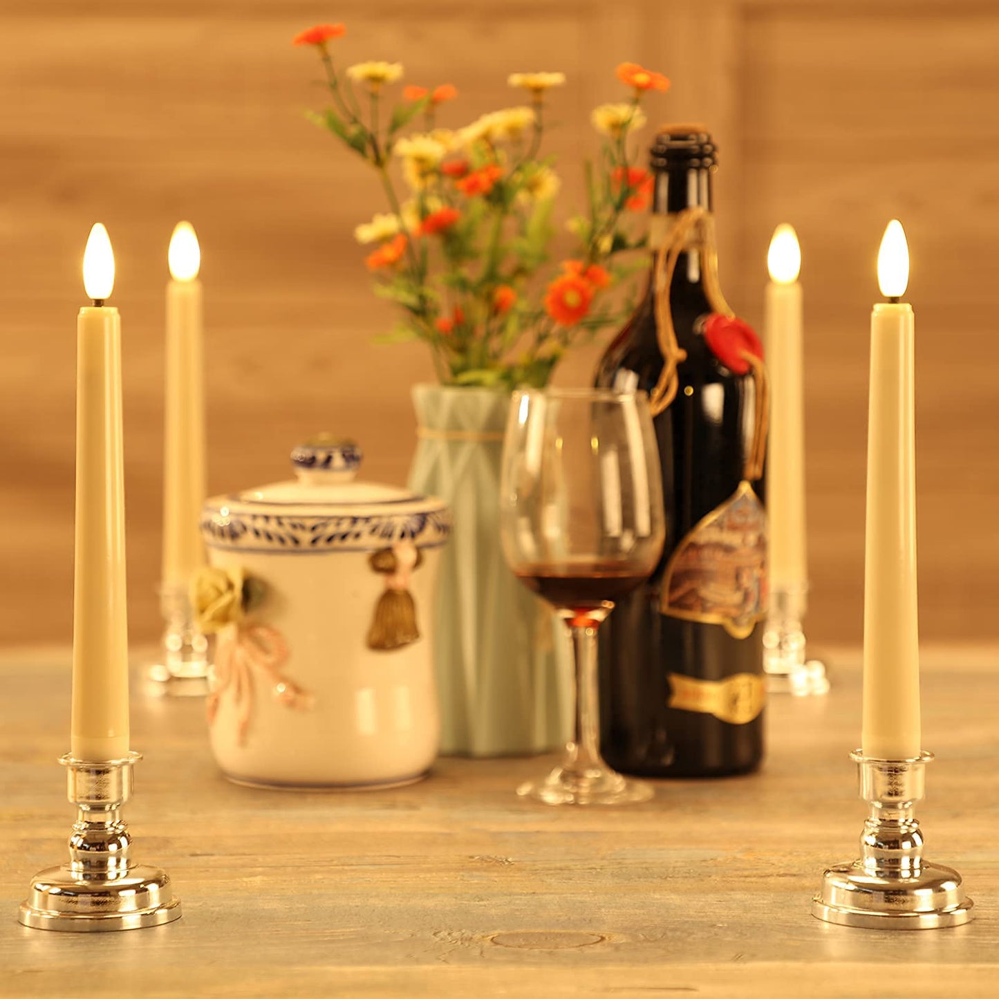 Juego de Velas LED 3D MIXALY Marfil con Temporizador Remoto y Candelabros Extraíbles