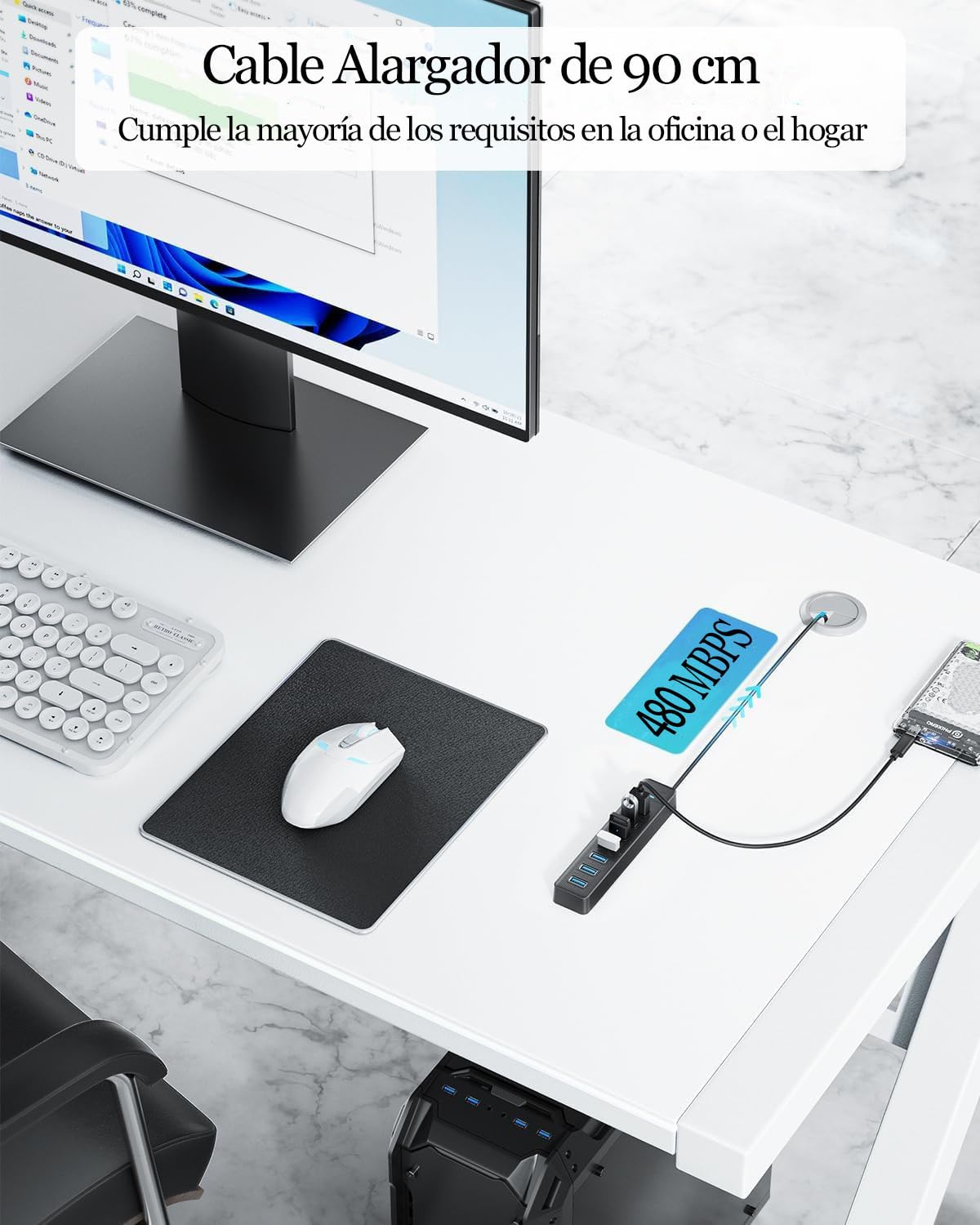 Hub USB 2.0, Multicontacto USB con 6 Puertos USB Incluyendo Lector de Tarjetas de 2 Solts SD/TF (Micro SD), 8 en 1 Conector Múltiple USB Adaptador Extensión Splitter para PC, Portátil, MacBook Pro/Air