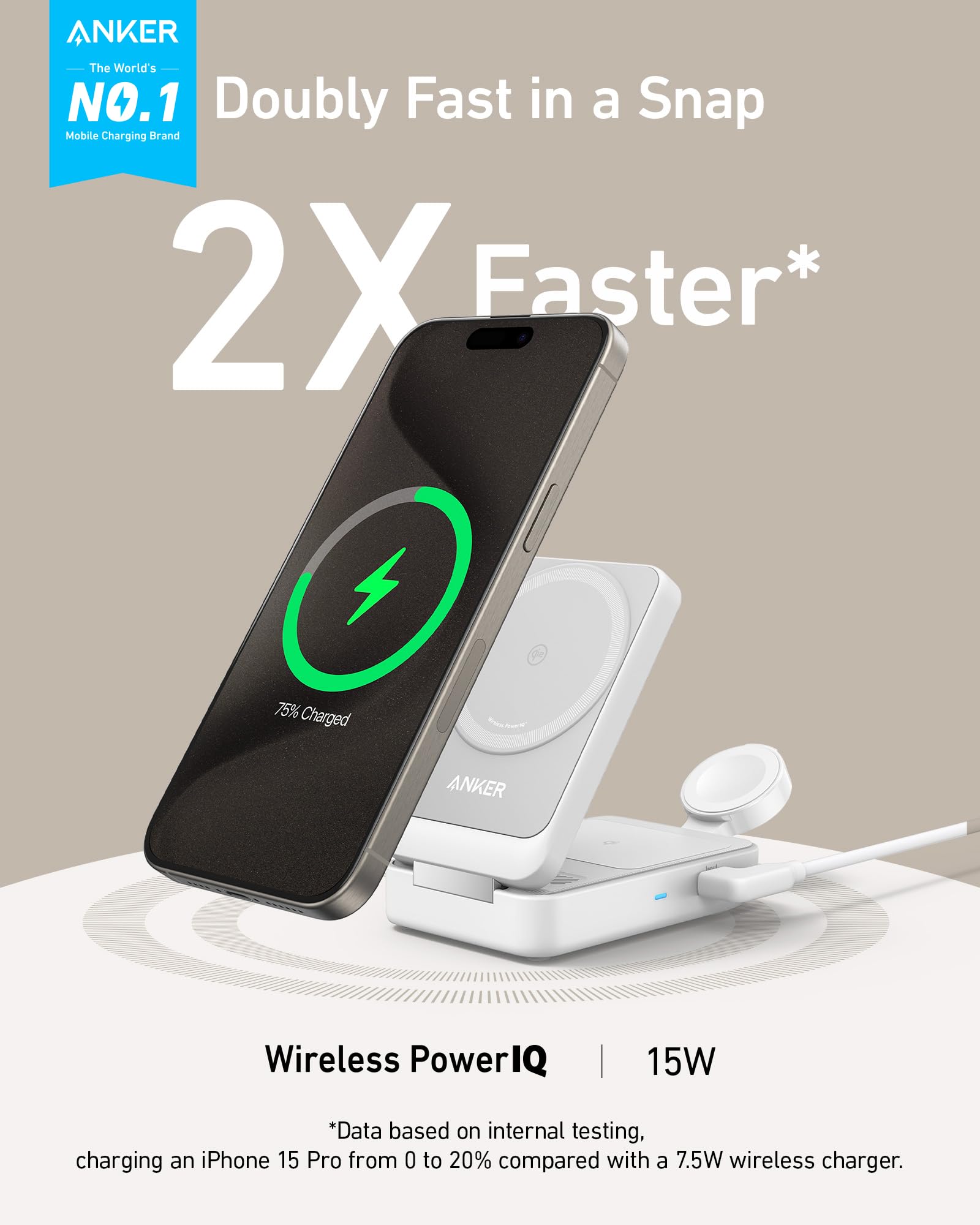 Estación de Carga Anker MagGo Negro Compatibilidad MagSafe para iPhone 15/14 y Apple Watch S9