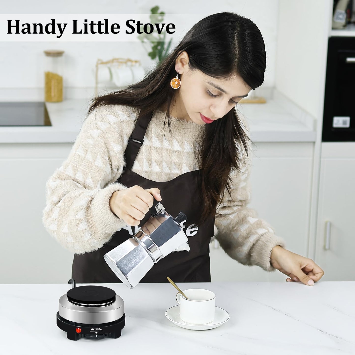 Artilife - Mini placa caliente pequeña de 500 W, placa caliente eléctrica pequeña de 500 W, mini estufa portátil, calentador eléctrico de cocina, tamaño perfecto para olla Moka 110 V