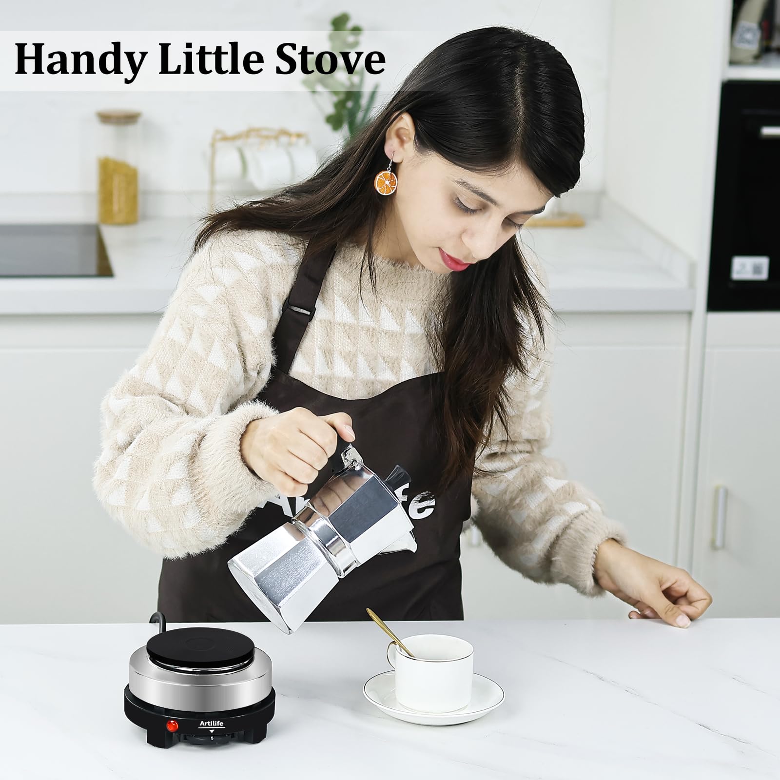 Artilife - Mini placa caliente pequeña de 500 W, placa caliente eléctrica pequeña de 500 W, mini estufa portátil, calentador eléctrico de cocina, tamaño perfecto para olla Moka 110 V
