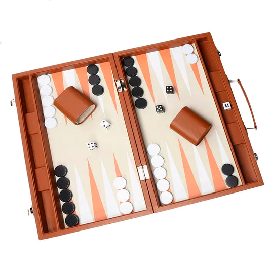 hanylish Backgammon de Cuero Sintético Profesional Elegante con Estuche, Set Completo - Tablero, Dados, Fichas y Cubilete para 2 Jugadores a Partir de 12 Años