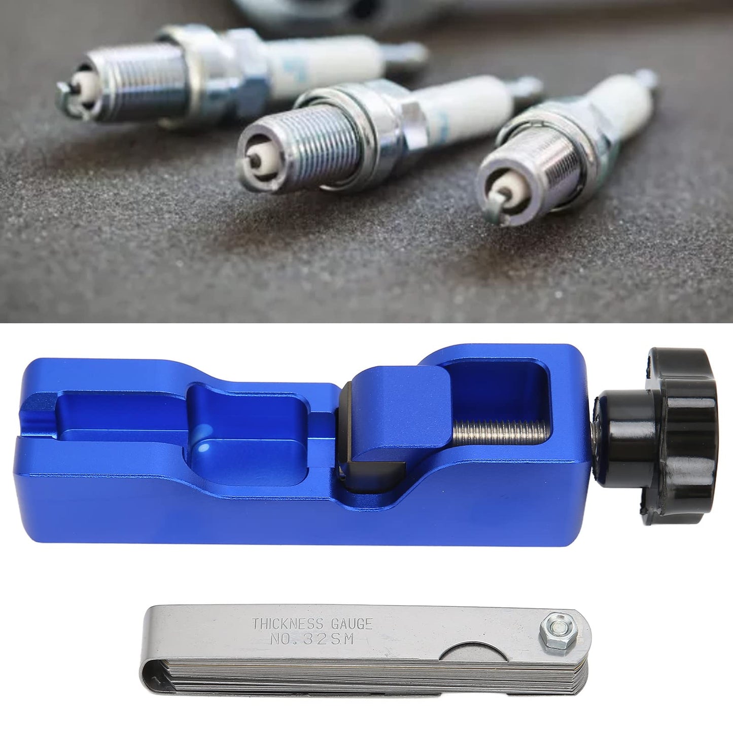 GYZOUKA Herramienta Universal para Separación de Bujías, 10mm, 12mm, 14mm, 16mm, Ajuste de Separación de Bujías con Galga de Espesores para 5671A (Azul)