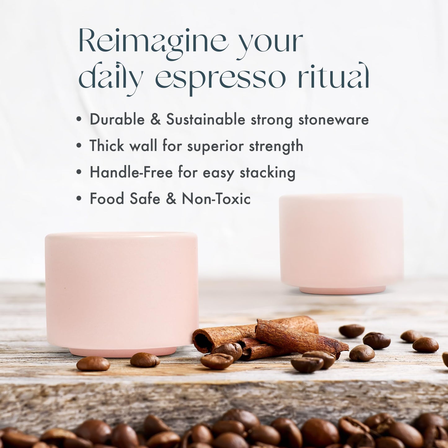 Folk Ceramics Leonard Tazas de café expreso de cerámica | Modernas tazas apilables demitasse para espresso, paredes gruesas, sin mango, duraderas, aptas para lavaplatos y microondas, juego de 2, 3