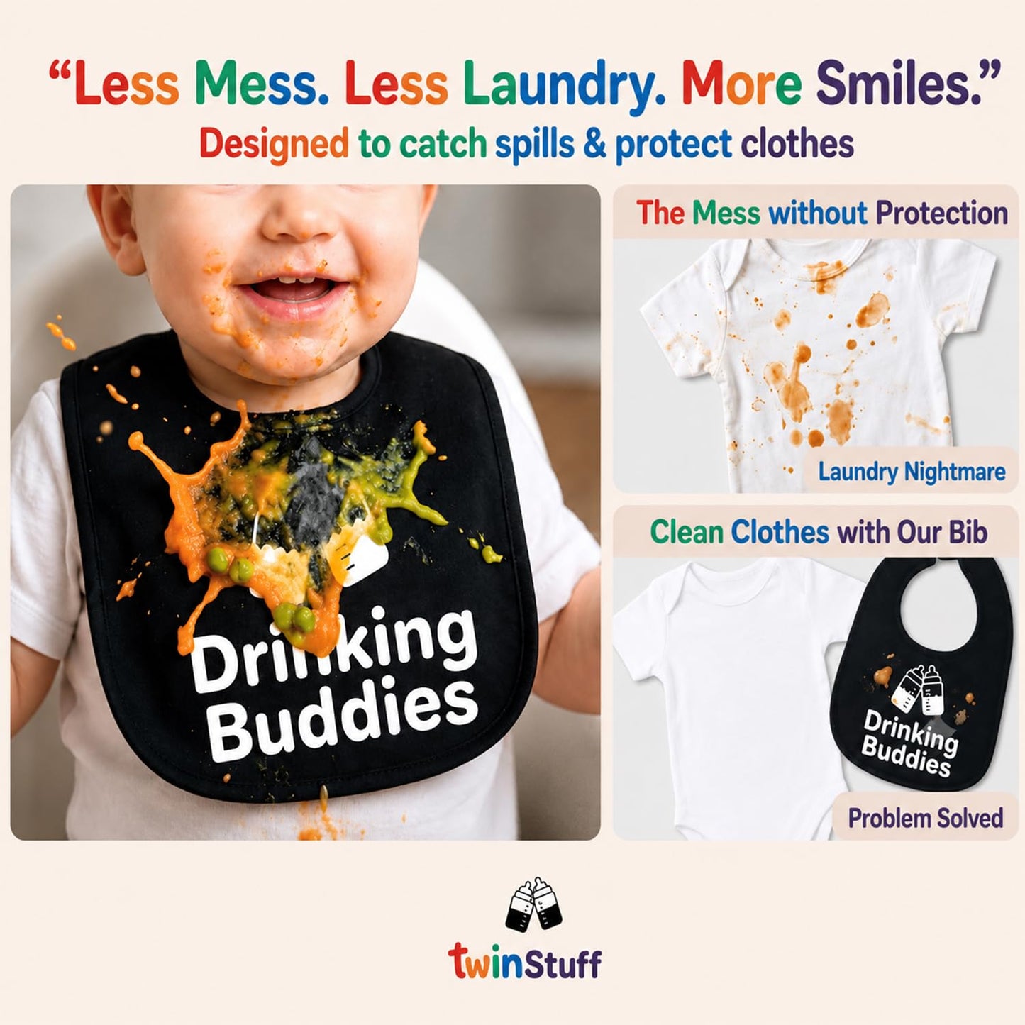 Twinstuff Baberos gemelos 100% algodón para bebés, suaves, lindos y prácticos, impermeables, duraderos, unisex, ideales para alimentación sin problemas, uso diario y proteger la ropa de derrames