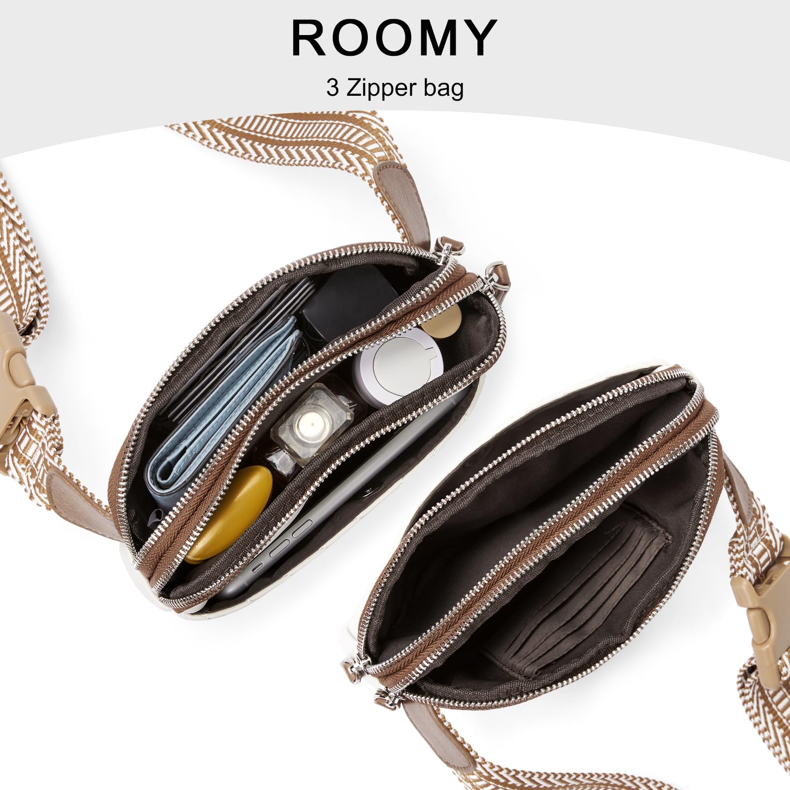 CLUCI - Riñonera para mujer, mini bolso cruzado en todas partes, correa ajustable, piel vegana, riñonera para mujer, A-1 Beige, Una talla