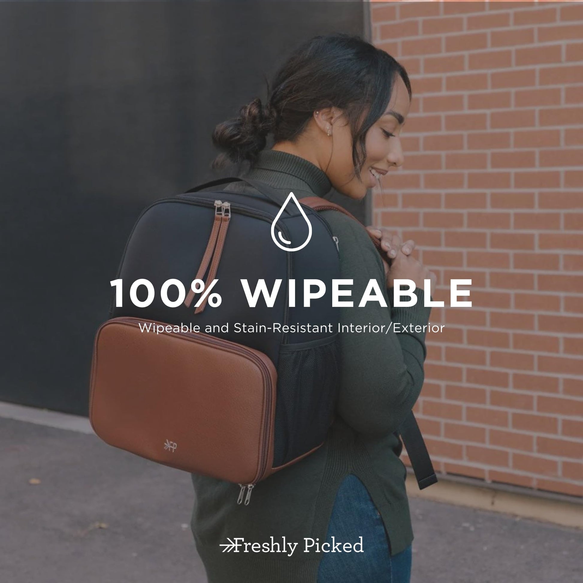 Freshly Picked Classic V1 - Mochila para pañales para bebé, bolsas de pañales de piel vegana con cambiador, convertible, Negro -, Mochilas de viaje